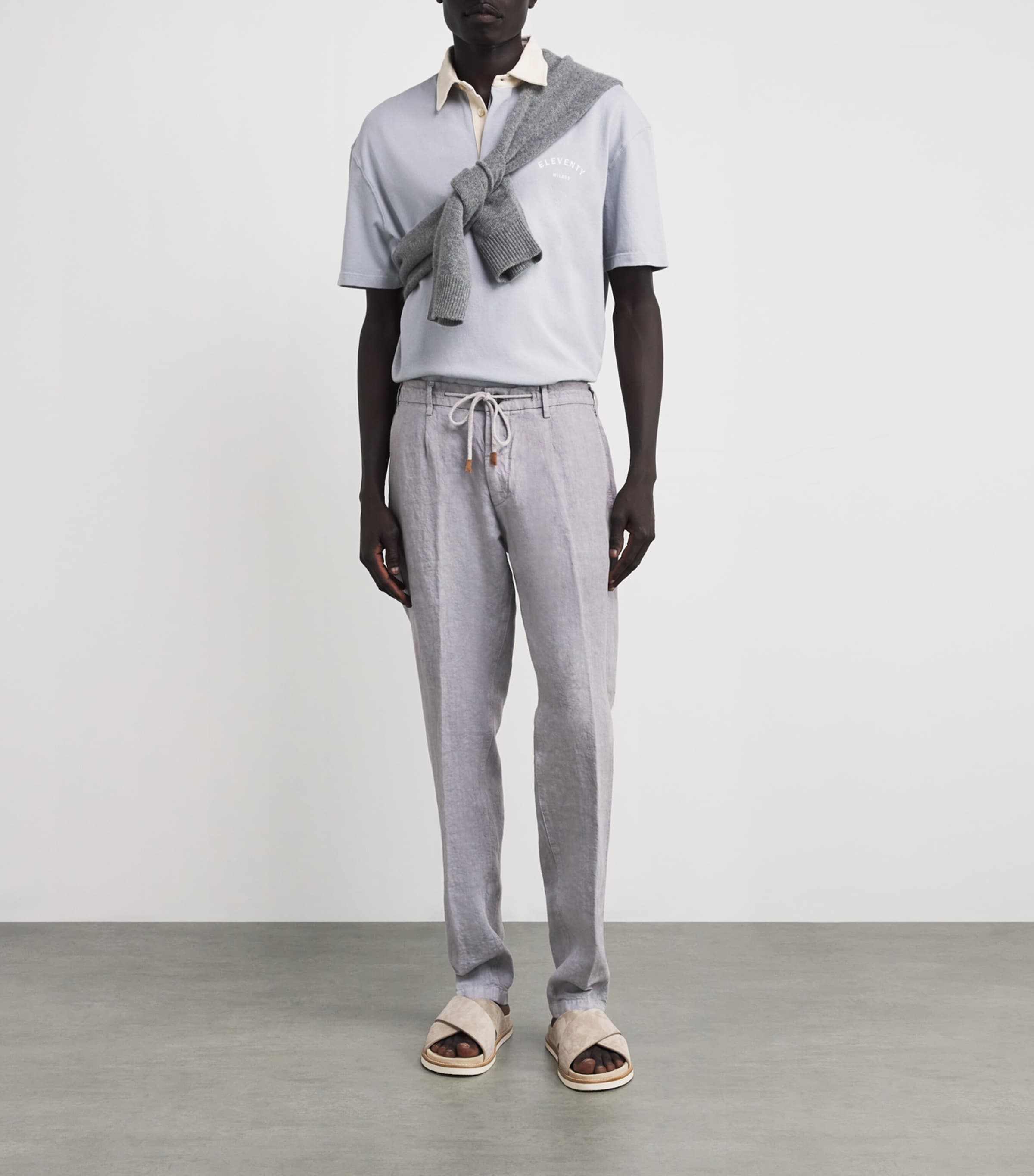 VIP【関税送料無料】希少 ELEVENTY GREY LINEN AND WOOL PANTS Eleventy Linen Drawstring-Detail Trousers | Harrods US