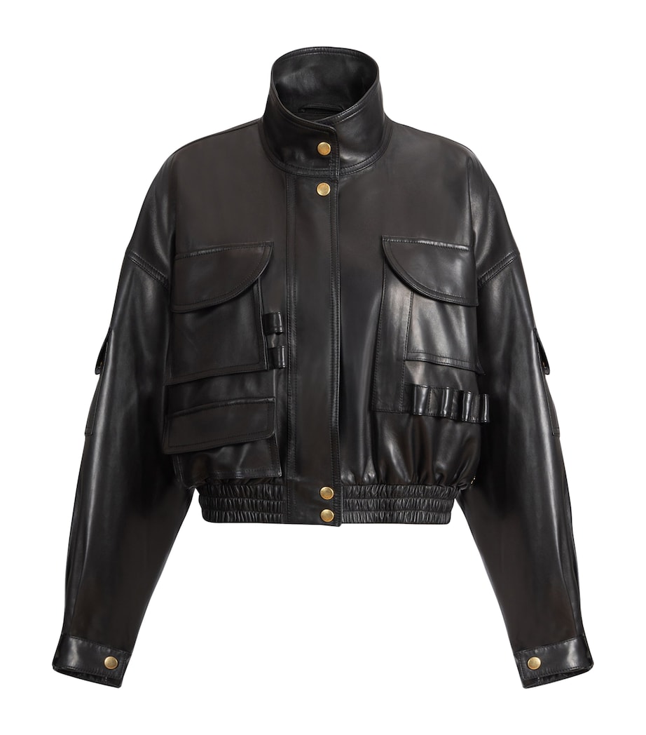 Balmain Womens Lambskin Bomber Jacket Noir Image 1