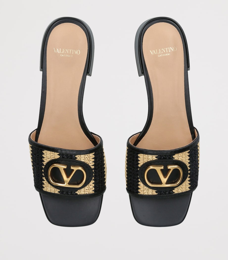 Valentino Garavani Raffia Crochet VLogo Slides Blk/beige Image 4