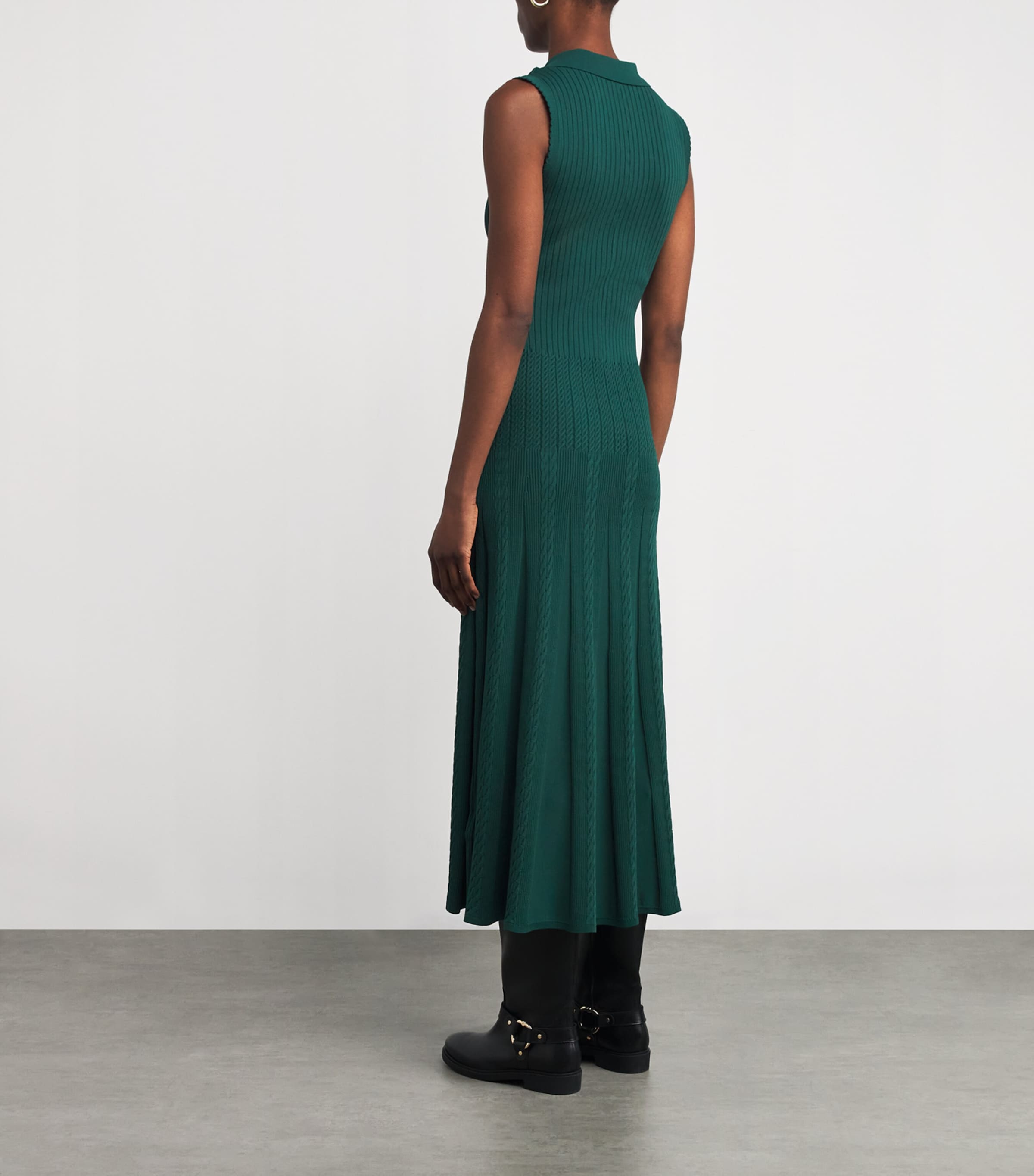Cable Knit Polo Maxi Dress DARK GREEN Image 3