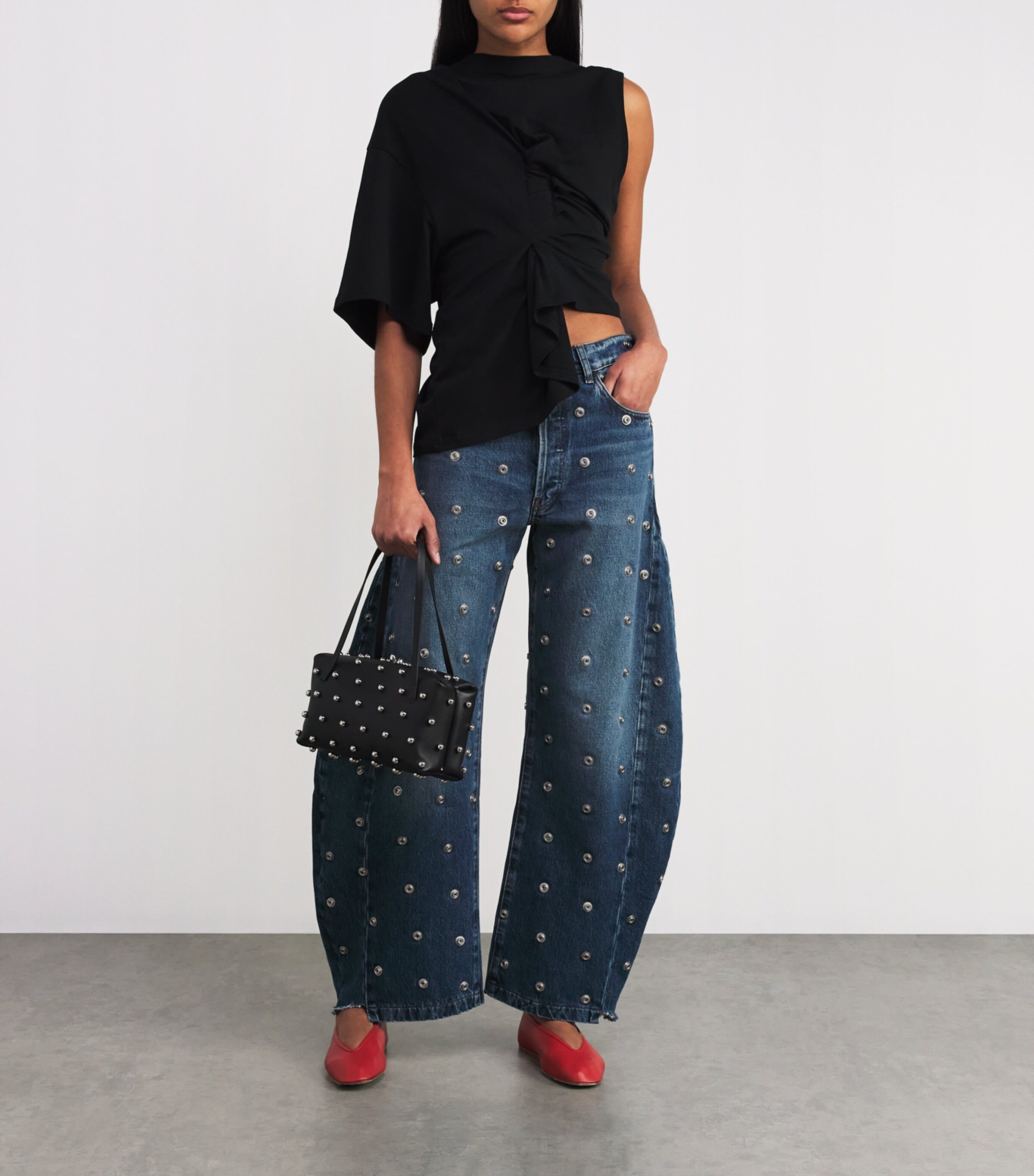 A.W.A.K.E. Mode Studded Wide-Leg Jeans | Harrods UK A.W.A.K.E. Mode Studded Wide-Leg Jeans | Harrods UK