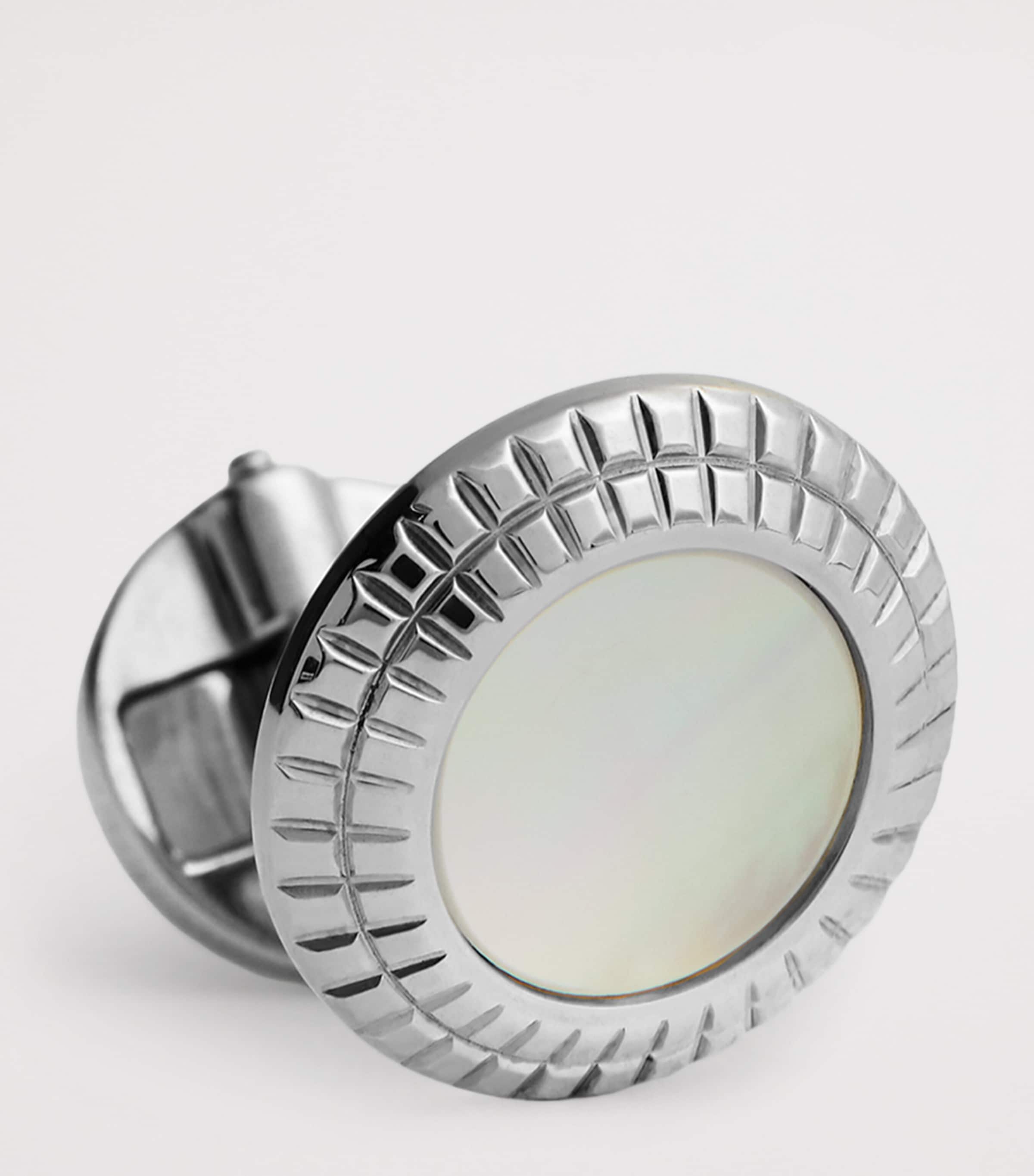 Dunhill Rhodium-Plated Silver and Mother-of-Pearl Hobnail Cufflinks Image 2