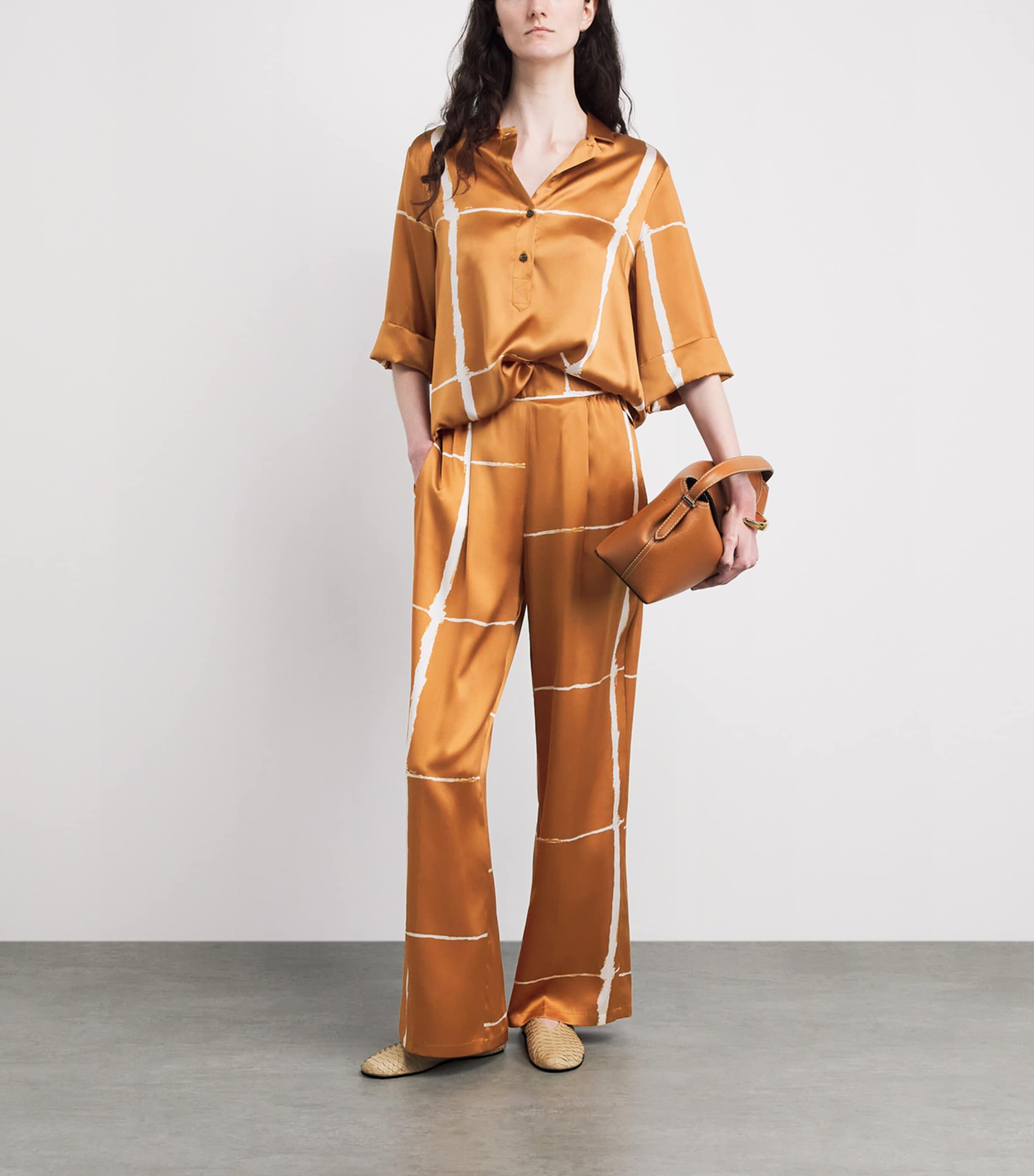 Kiton Womens Silk Printed Trousers Leather/white Image 2