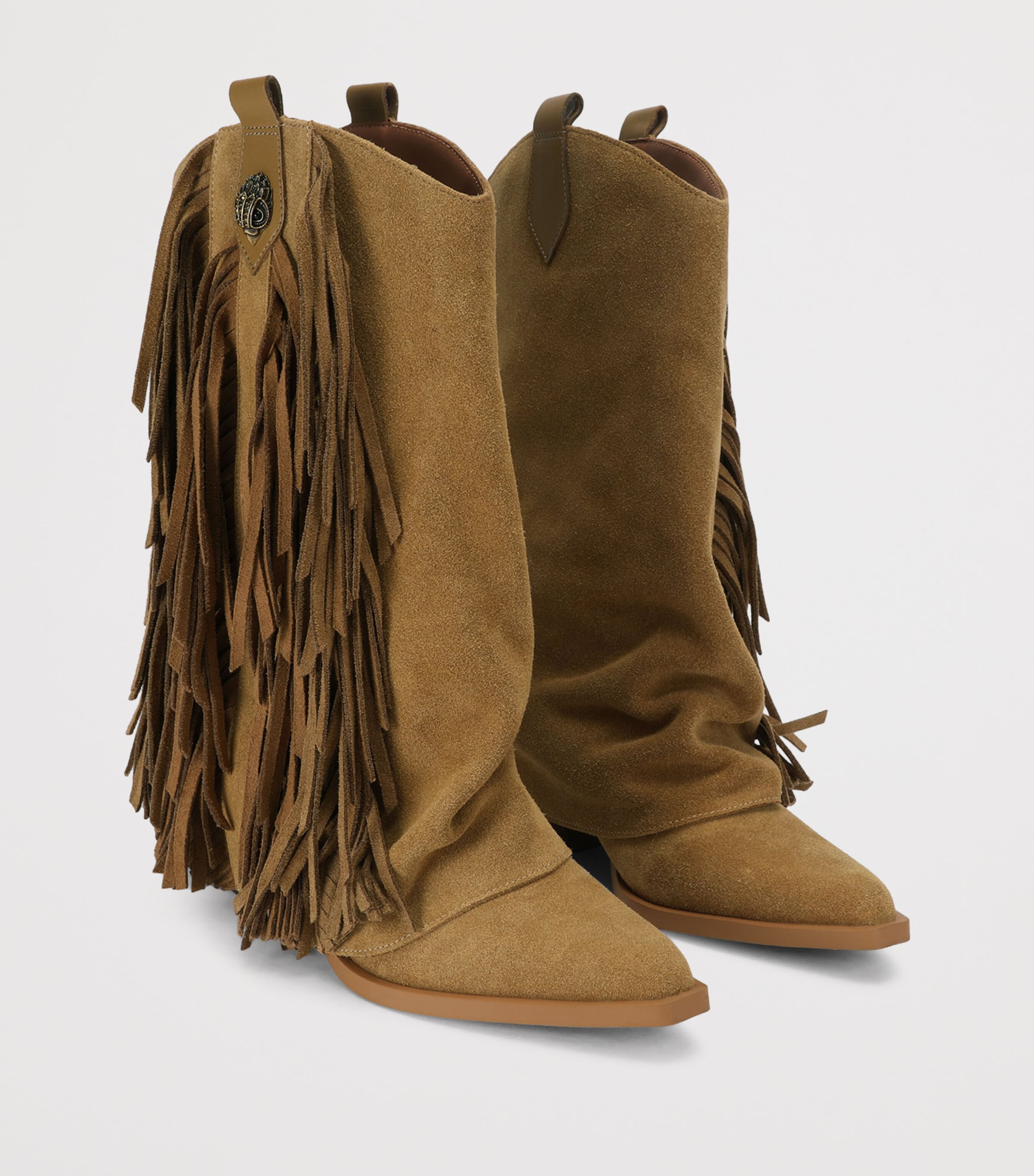 Kurt Geiger London Suede Gaiter Fringe Cowboy Boots Tan Comb Image 2