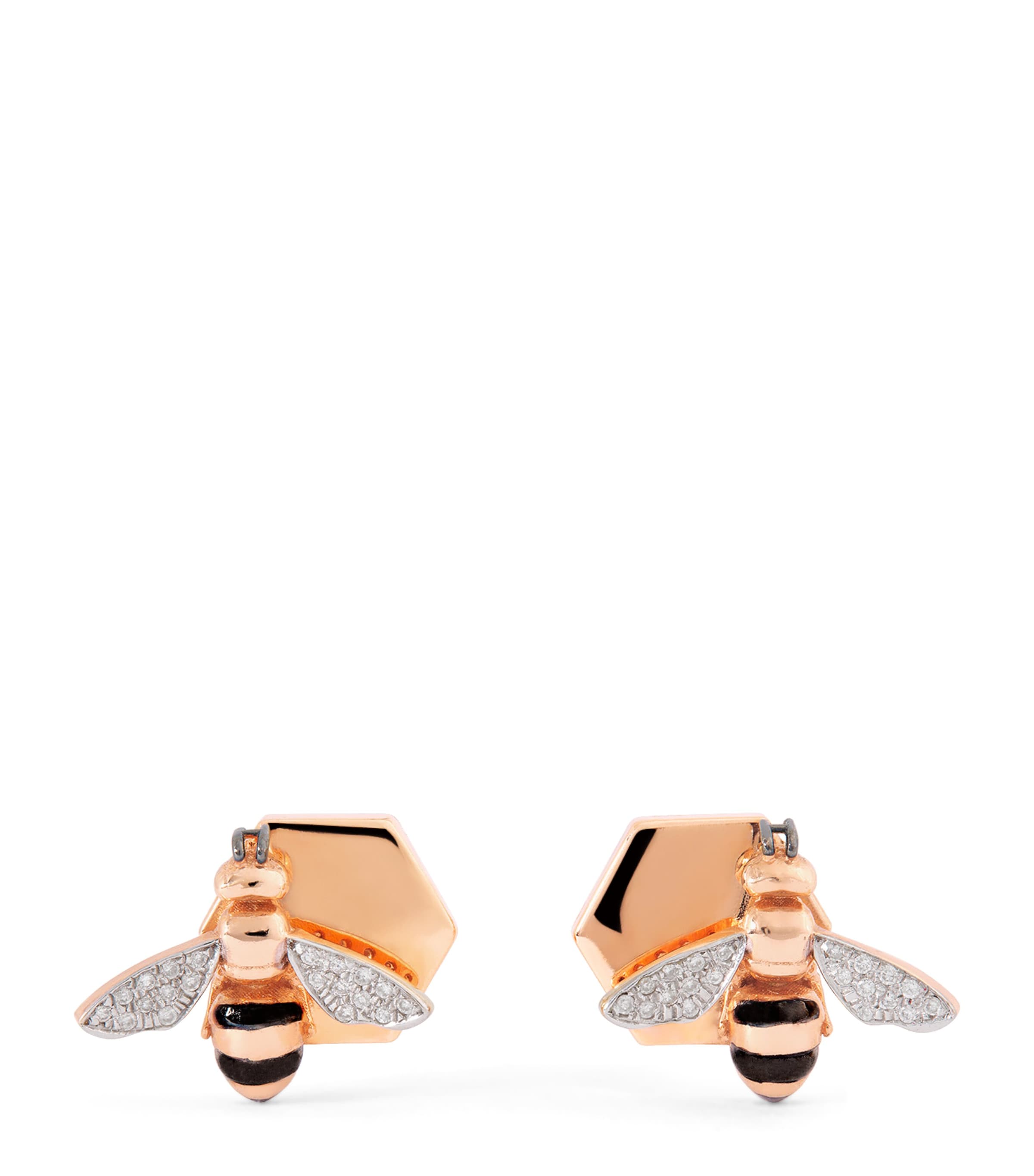 Bee Goddess Rose Gold And Diamond Honeycomb Bee Earrings In Gold
