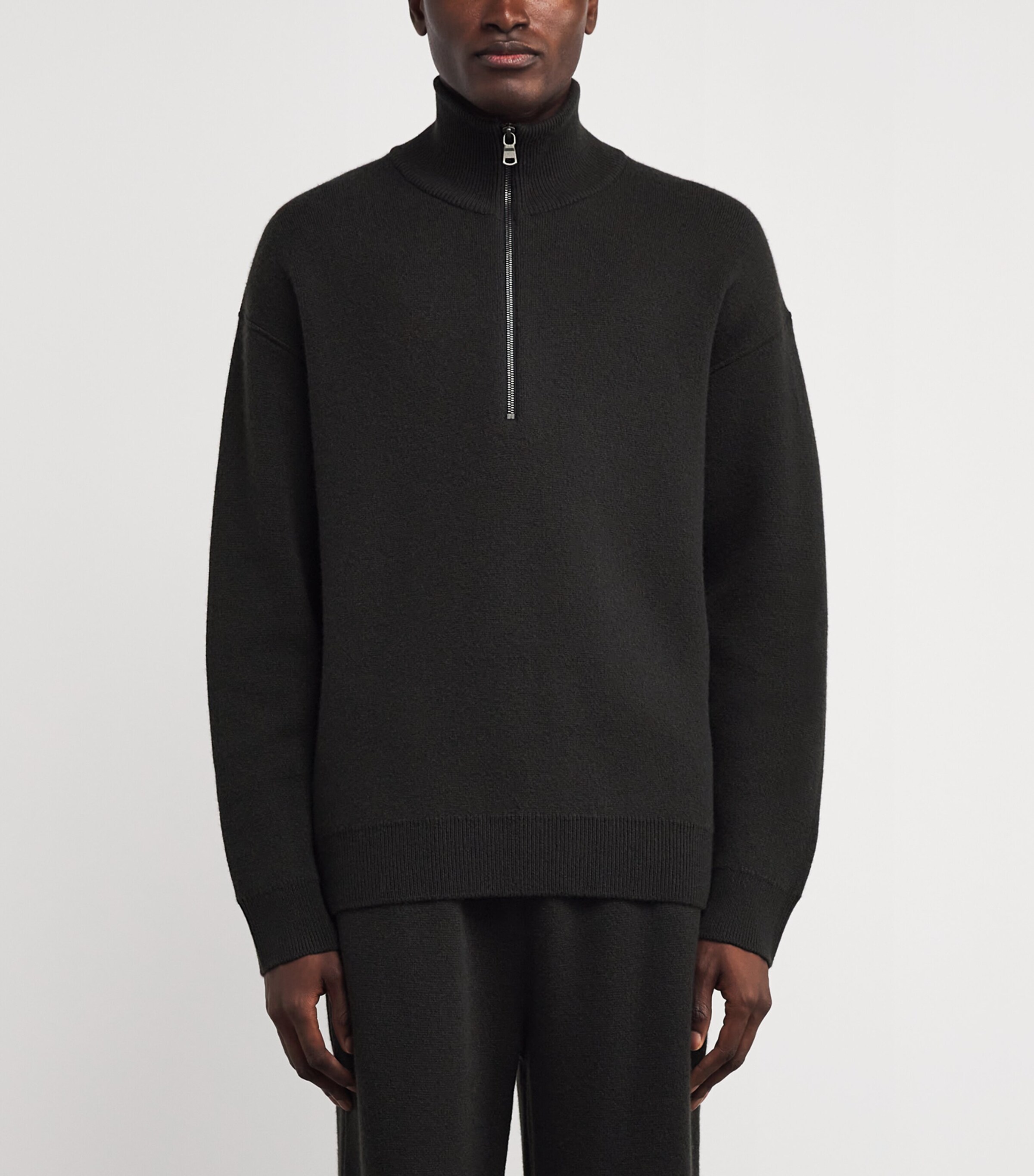 Johnstons Of Elgin Black Cashmere-Blend Quarter-Zip Sweater