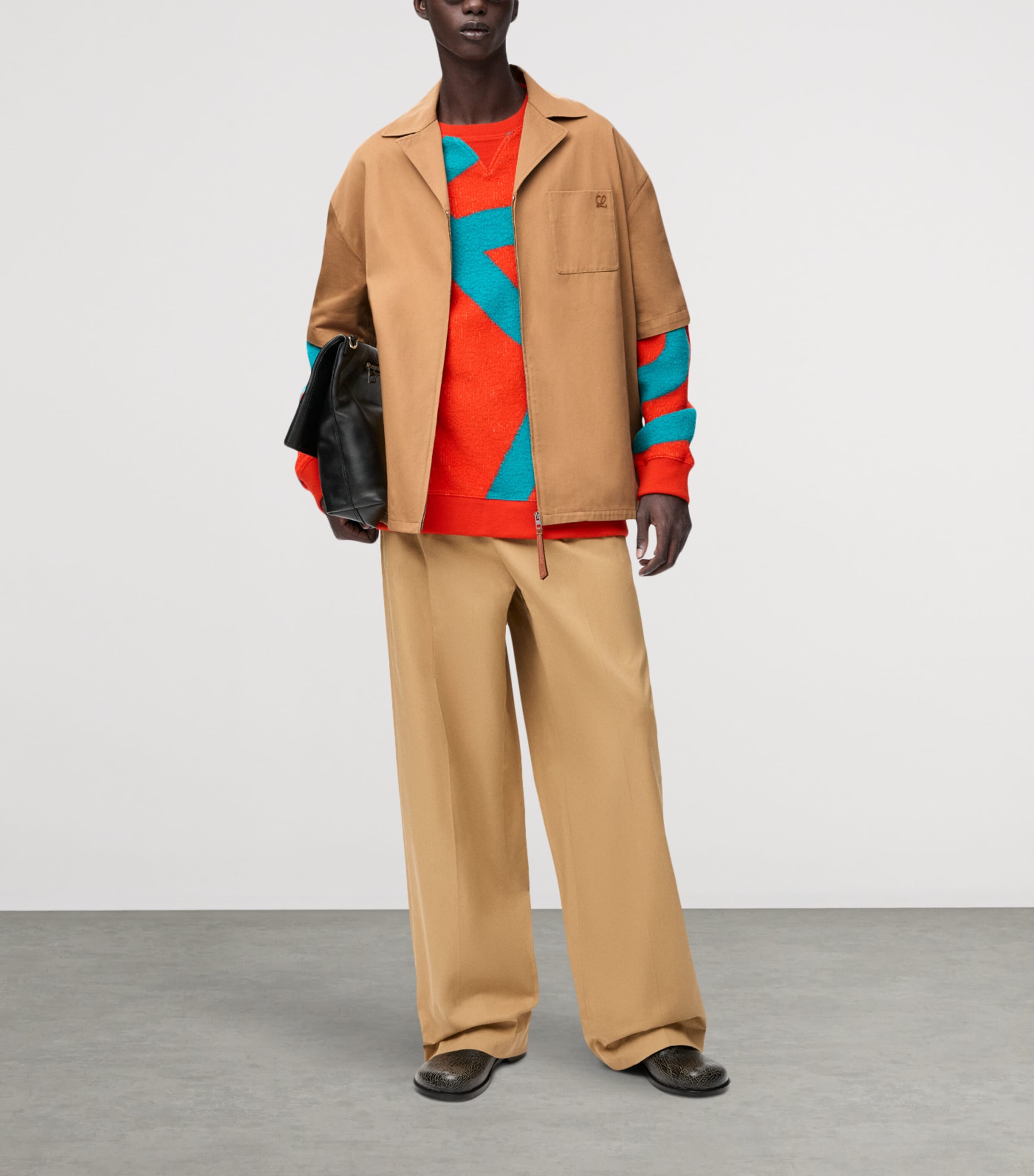 LOEWE Mens Cotton-Blend Zip-Up Shirt Almond Image 2