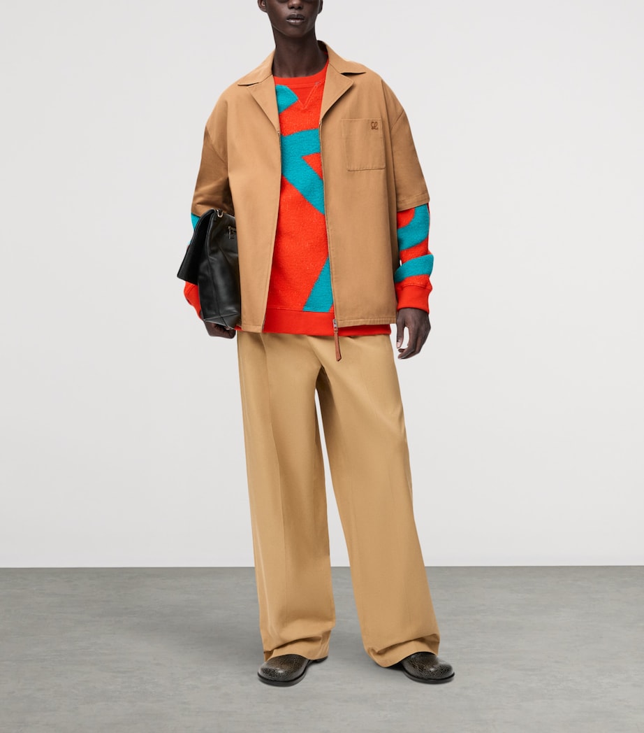 LOEWE Mens Cotton-Blend Zip-Up Shirt Almond Image 2