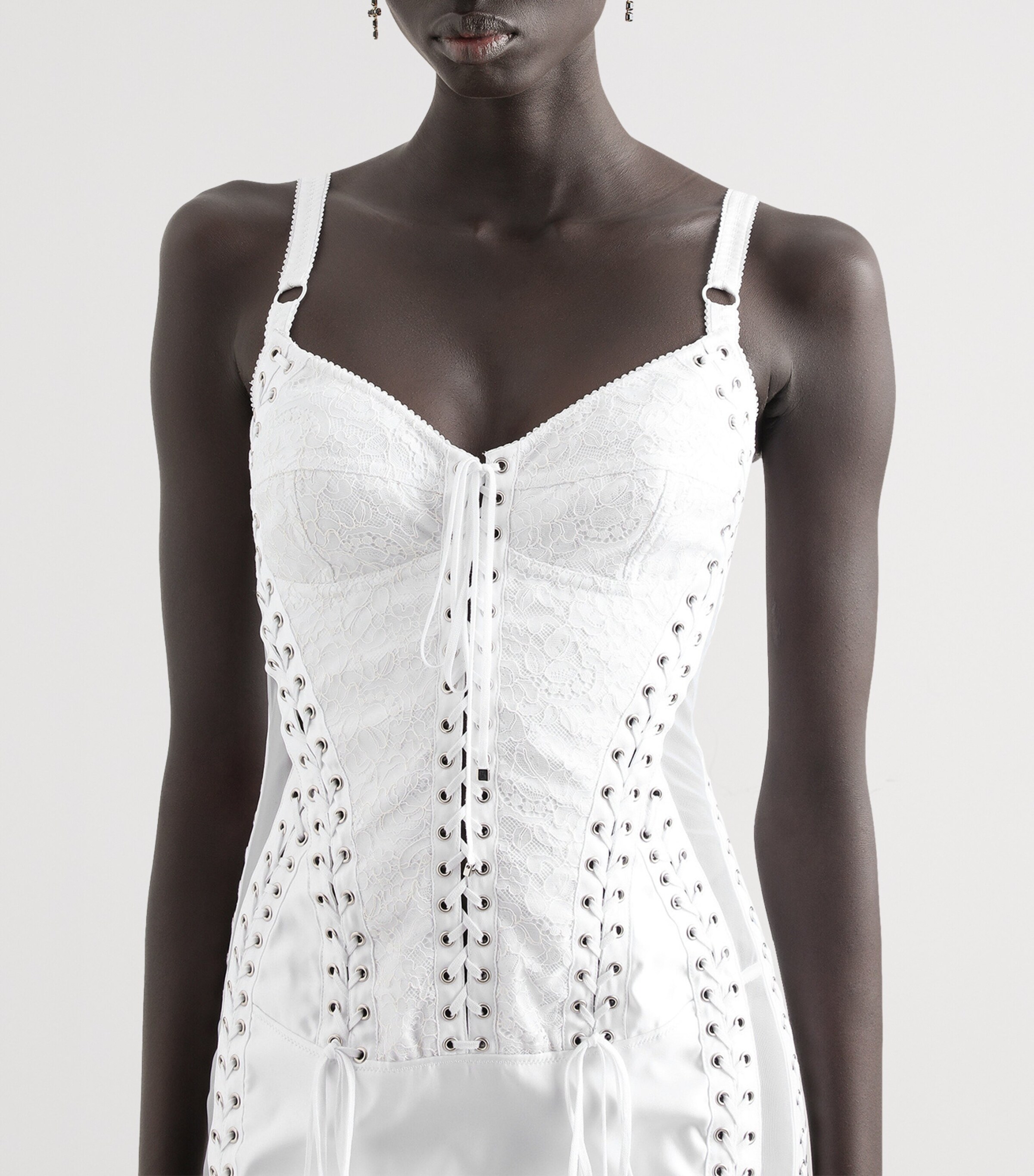 Dolce&Gabbana Womens Satin Corset-Detail Midi Dress Optical White Image 4