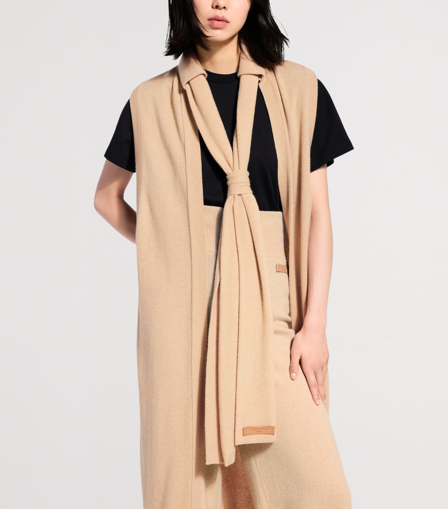 LOUIS VUITTON Womens Cashmere-Blend Sleeveless Longline Cardigan Straw Yellow Image 3