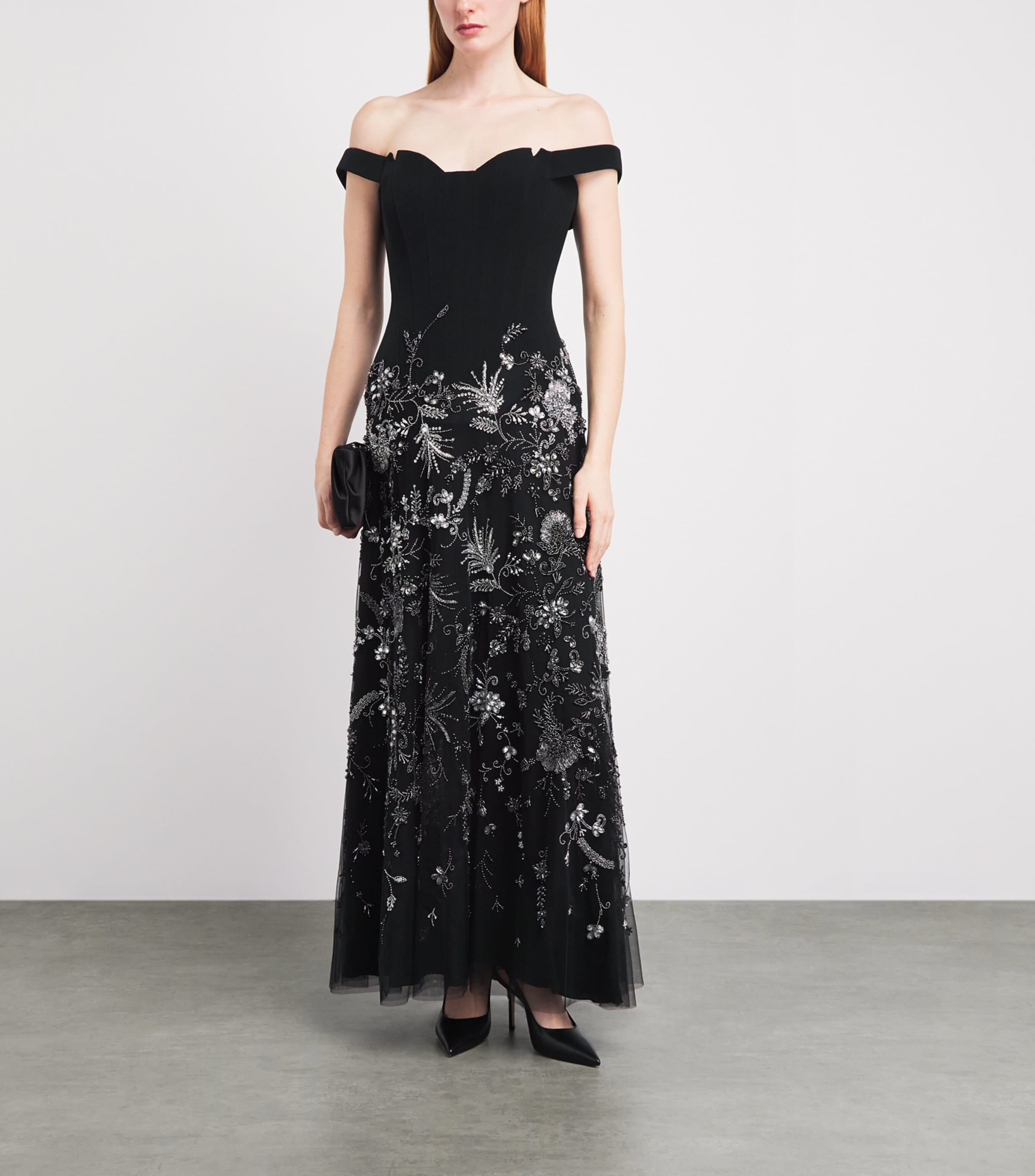 GEORGES HOBEIKA Womens Embellished Off-The-Shoulder Gown Black Anthracite Image 2