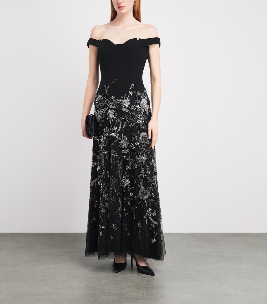 GEORGES HOBEIKA Womens Embellished Off-The-Shoulder Gown Black Anthracite Image 2