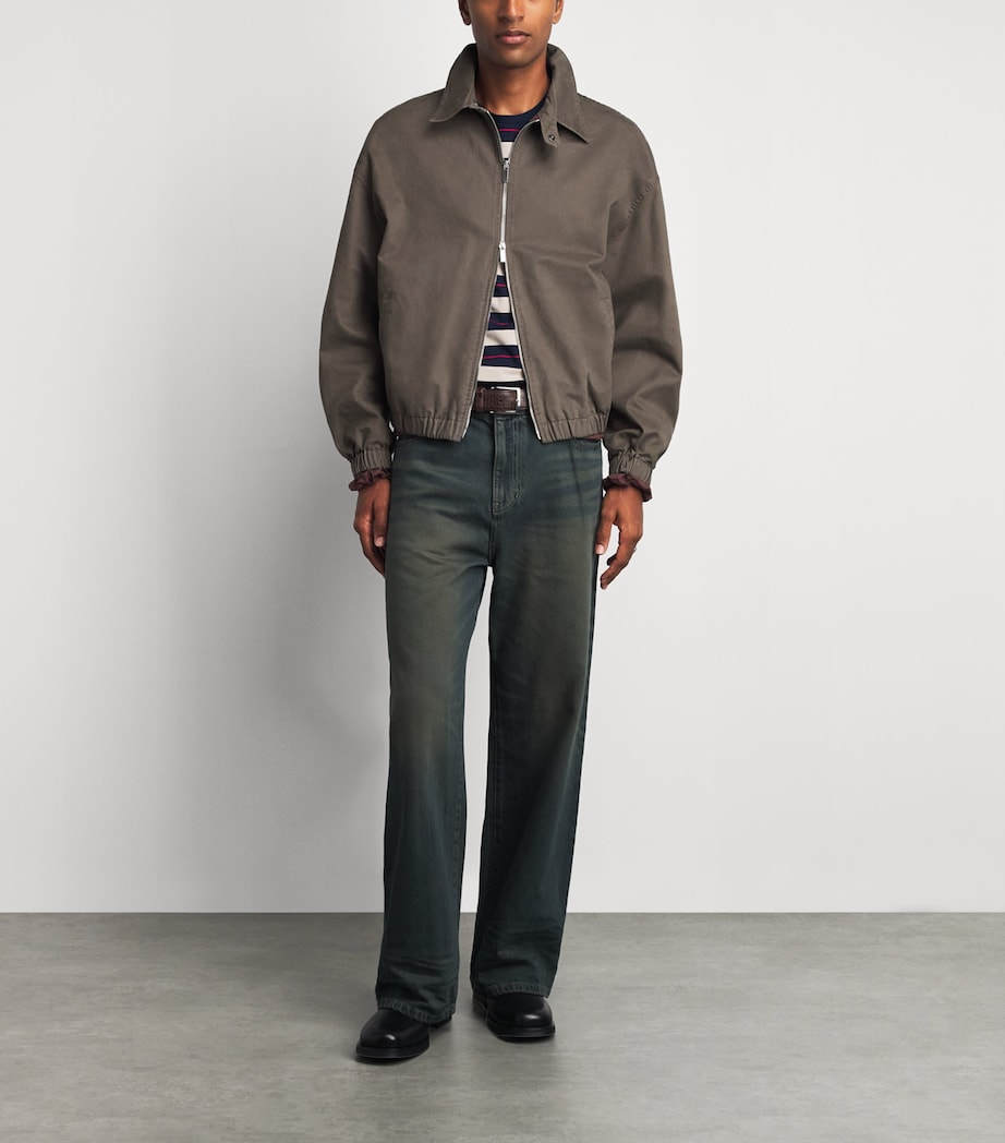 System Mens Cotton Check-Lining Bomber Jacket Khaki Brown Image 2