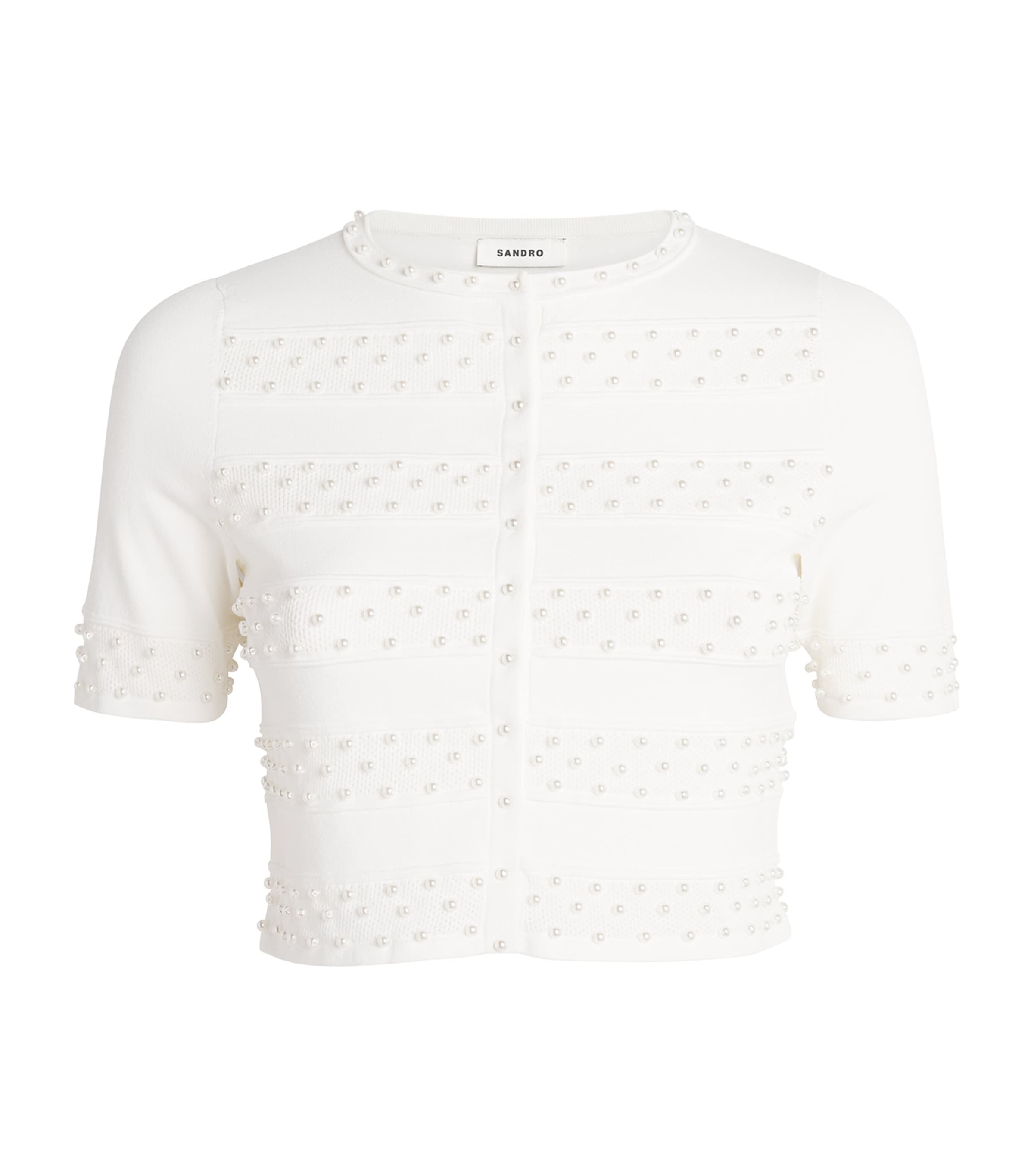 Sandro Cropped Beaded Cardigan In White