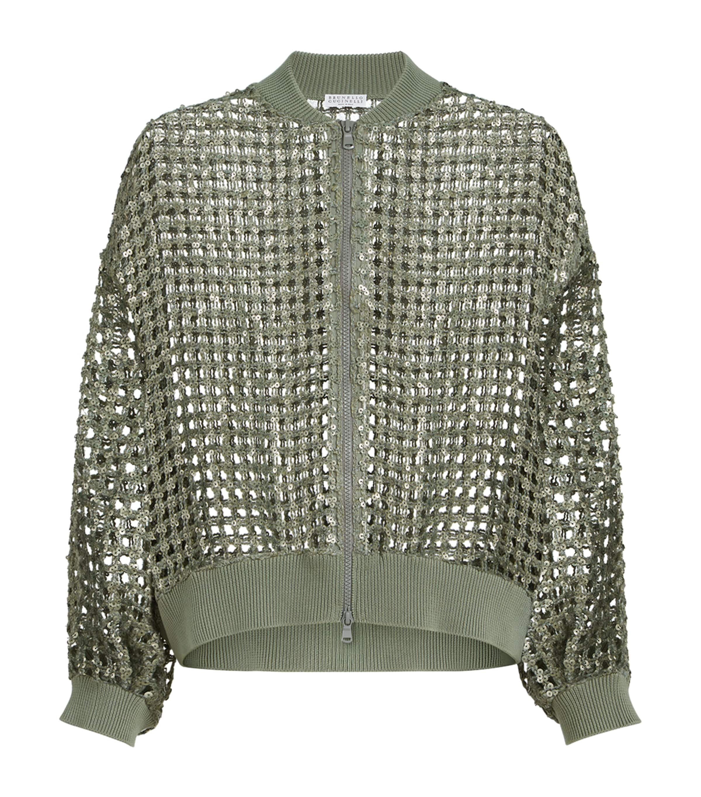 Brunello Cucinelli Womens Sequin Mesh Cardigan Image 1