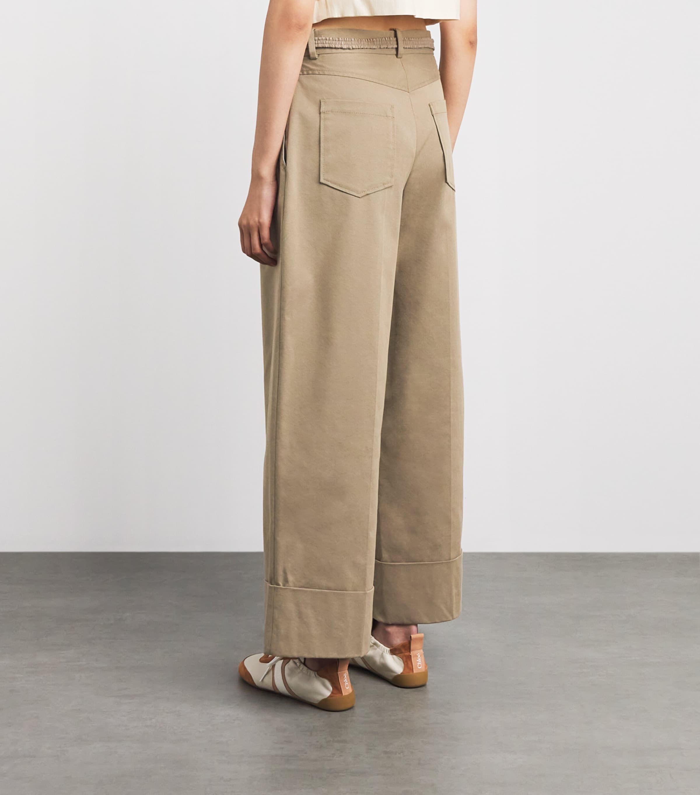 Sandro Paris Womens Cotton-Blend Wide Pleated Trousers Beige Image 5