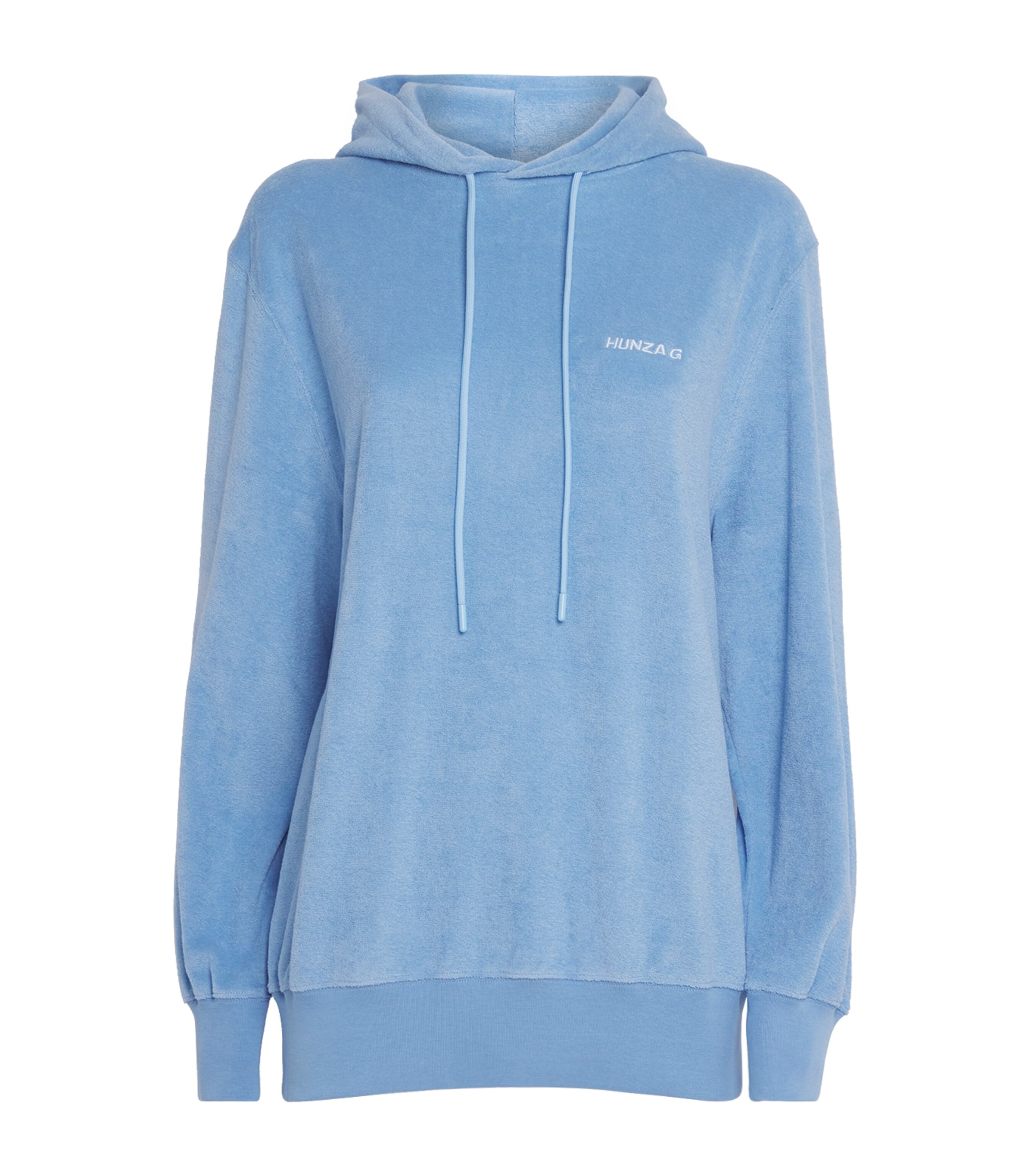 Hunza G Cotton Terry Towelling Hoodie In Blue