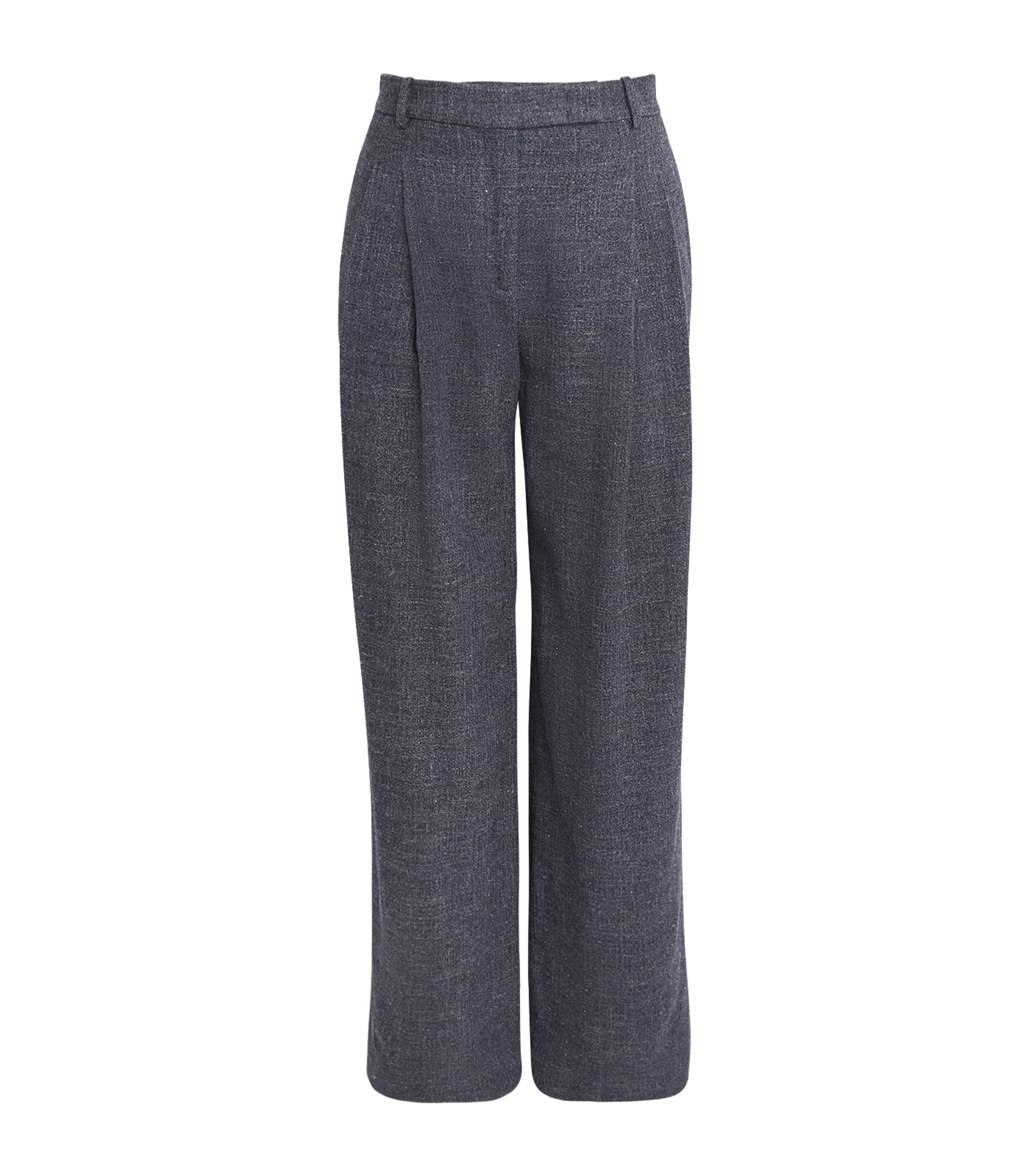Eleventy Womens Wool-Linen-Blend Straight Trousers Blu Image 1