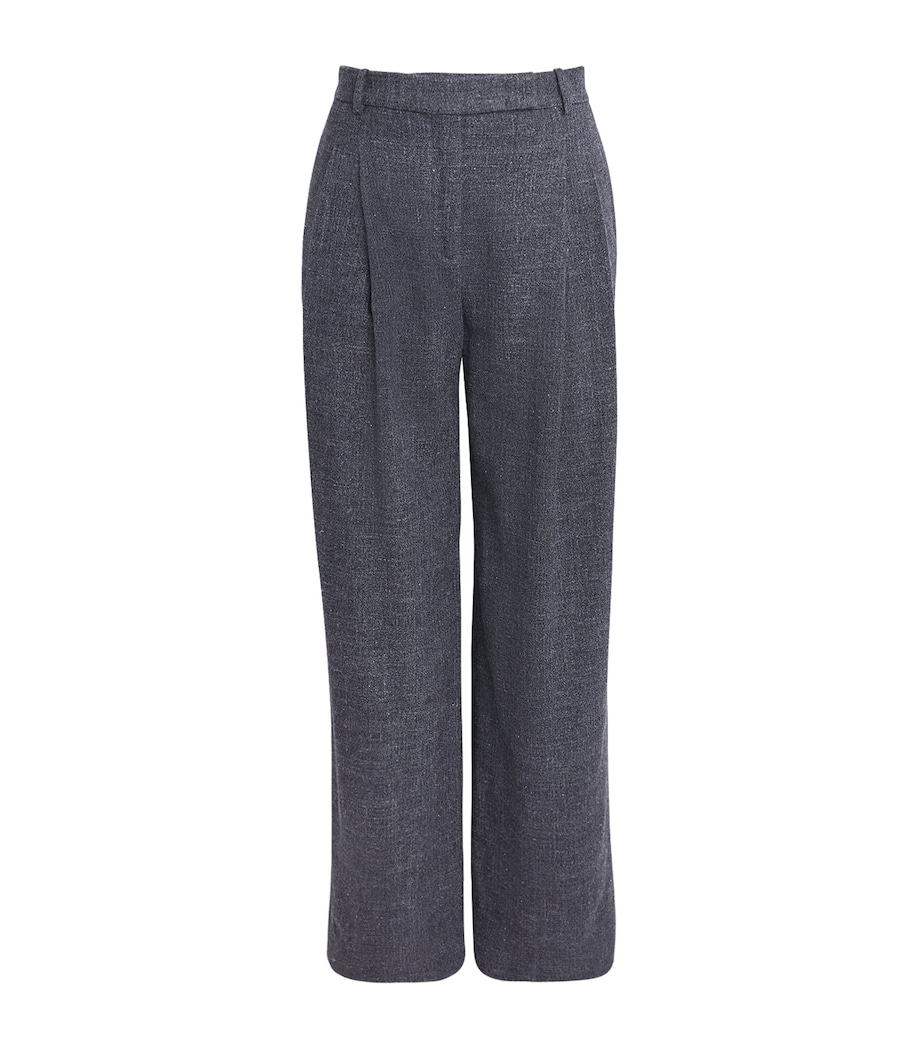 Eleventy Womens Wool-Linen-Blend Straight Trousers Blu Image 1