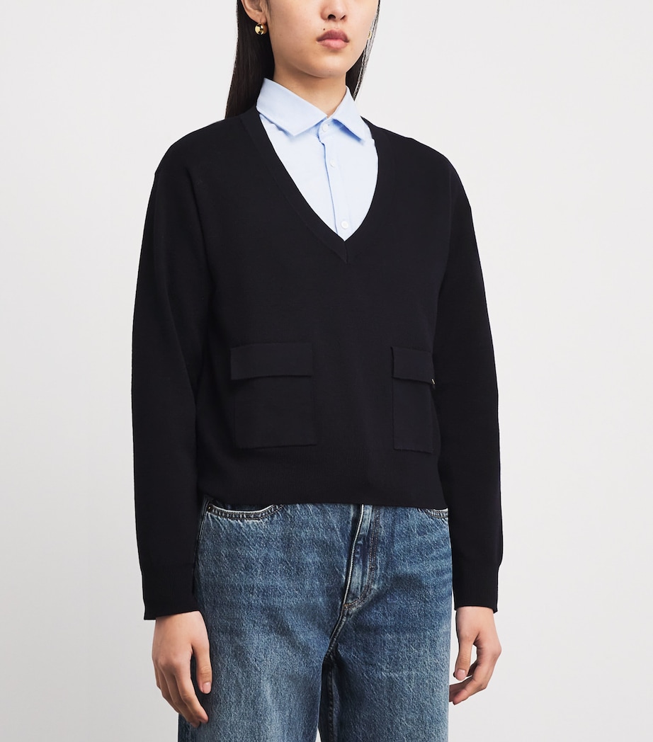 Wool V-Neck Sweater NAVY BLUE Image 3