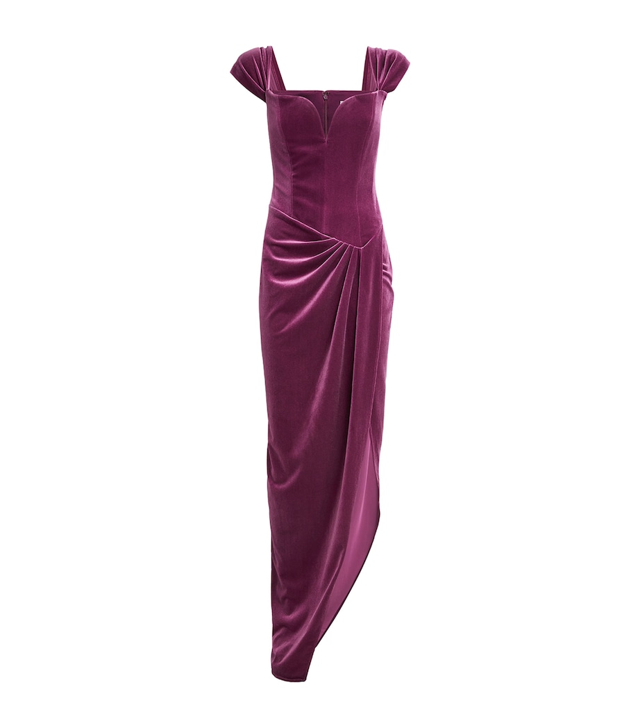 Alex Perry Womens Stretch-Velvet Asymmetric Gown Plum Image 1