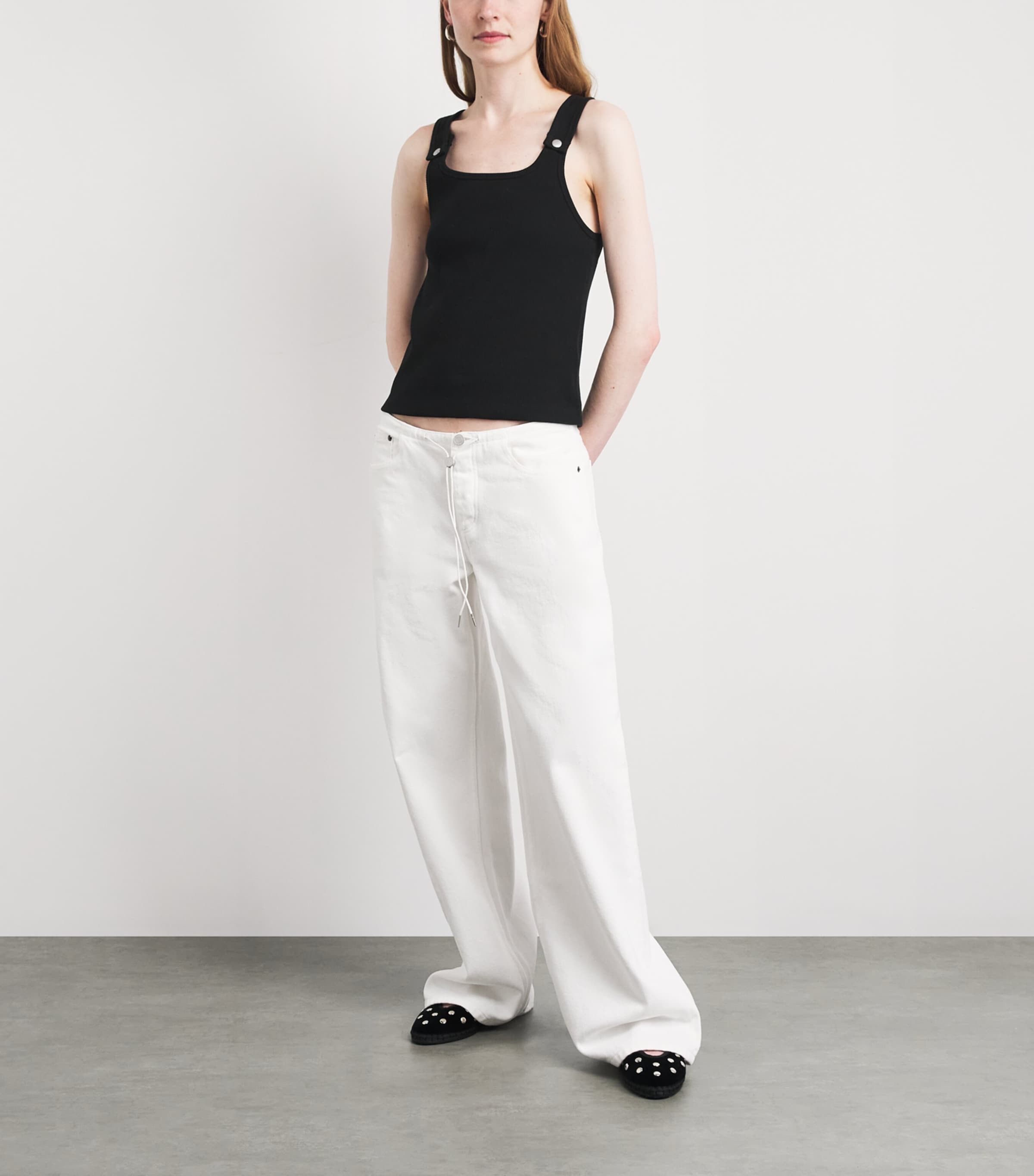 STILL HERE Womens Stretch-Cotton Snap Tank Top Black Image 2