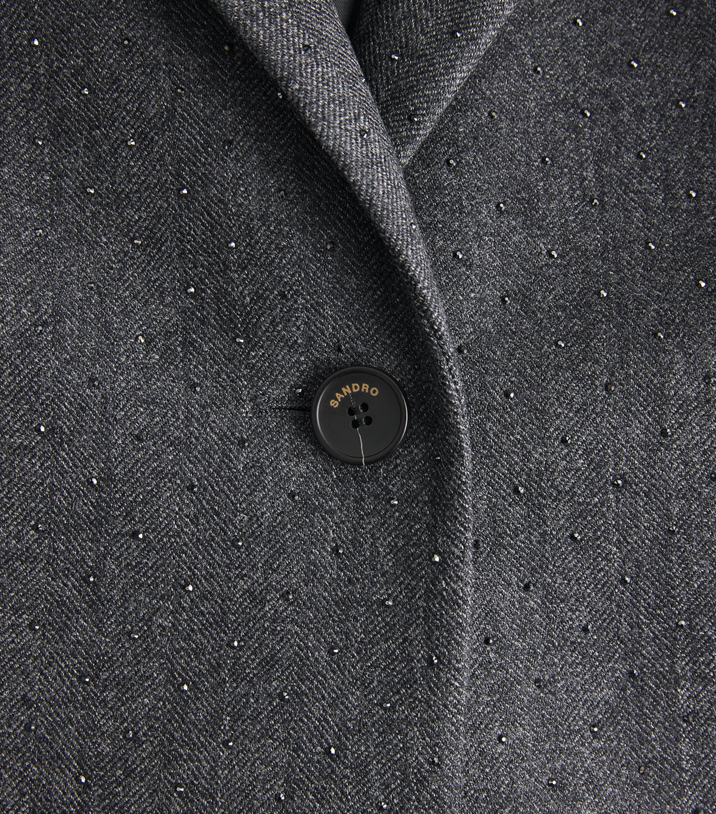 Sandro Paris Womens Wool Rhinestone Long Coat Dark Grey Image 6