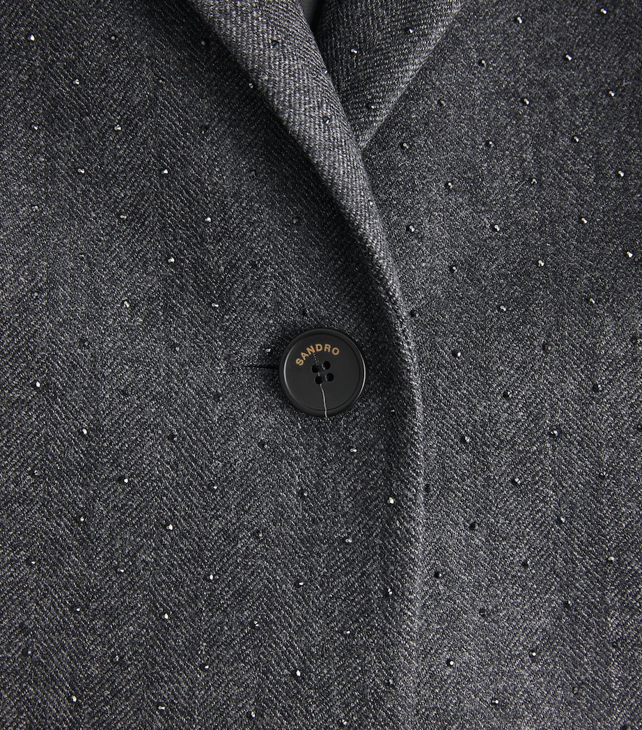 Sandro Paris Womens Wool Rhinestone Long Coat Dark Grey Image 6