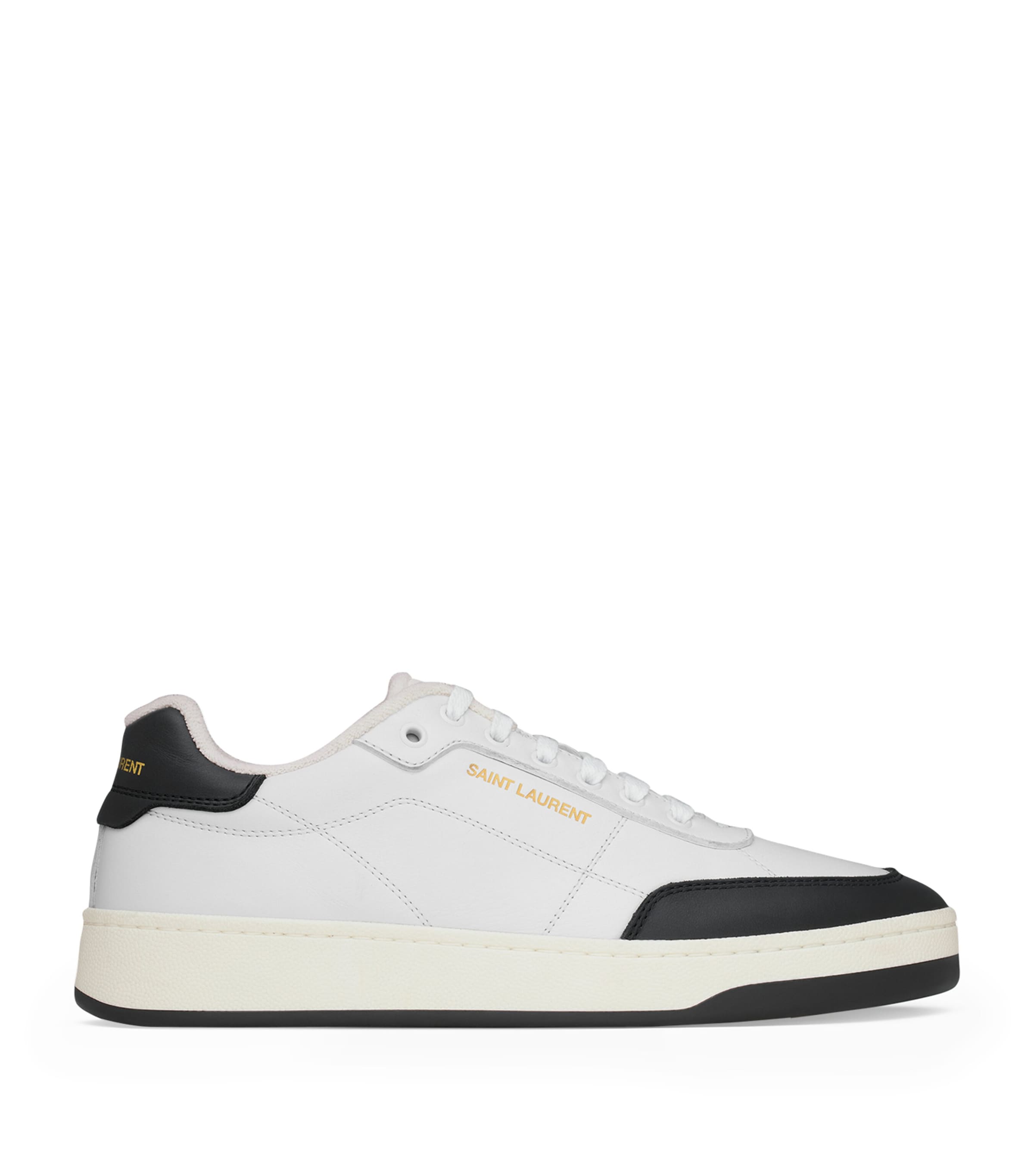 Saint Laurent Smooth Leather Sneakers Contrast Panel In White