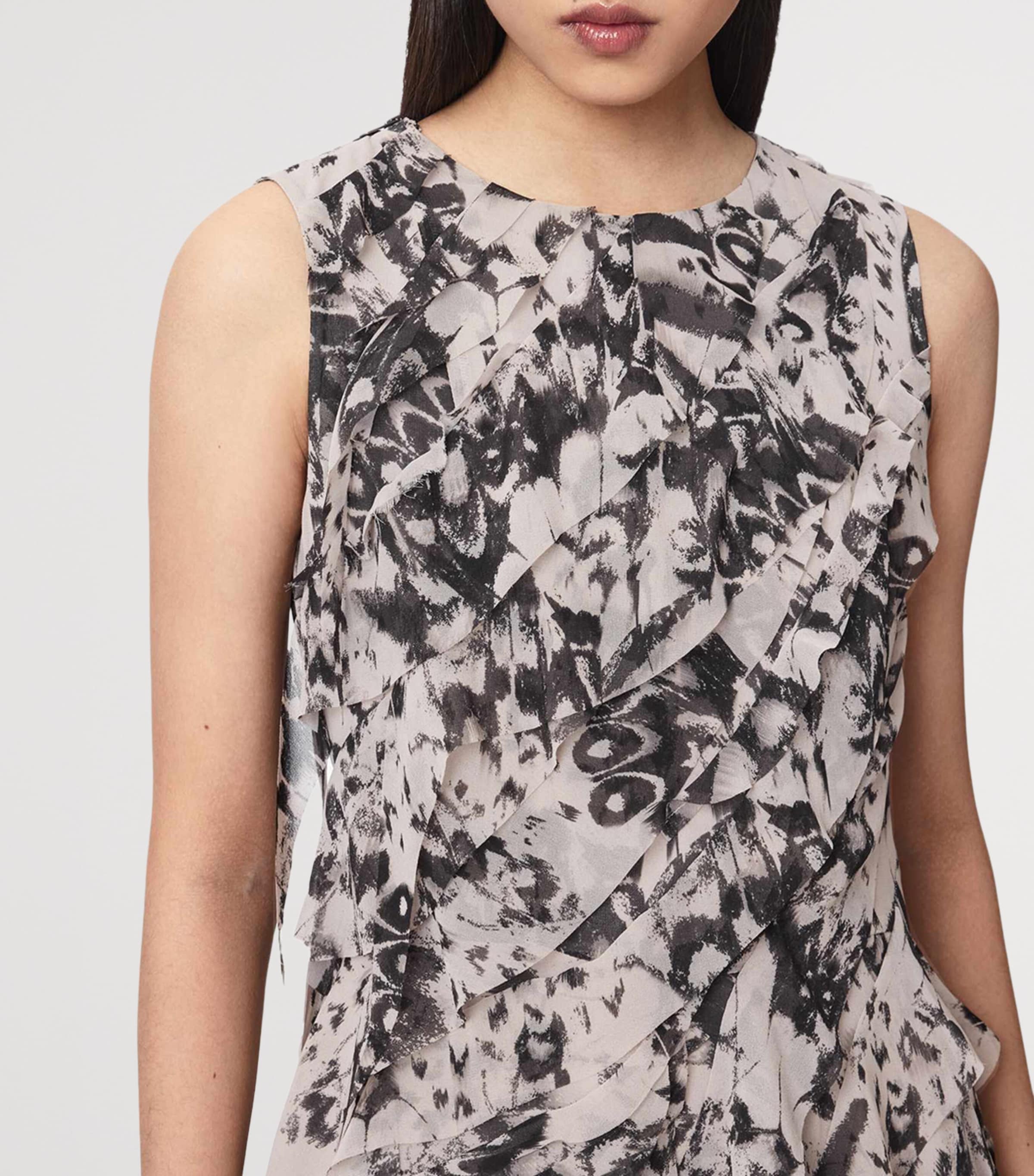 AllSaints Womens Ruffled Asymmetric Angie Midi Dress Wing Chalk White Image 6