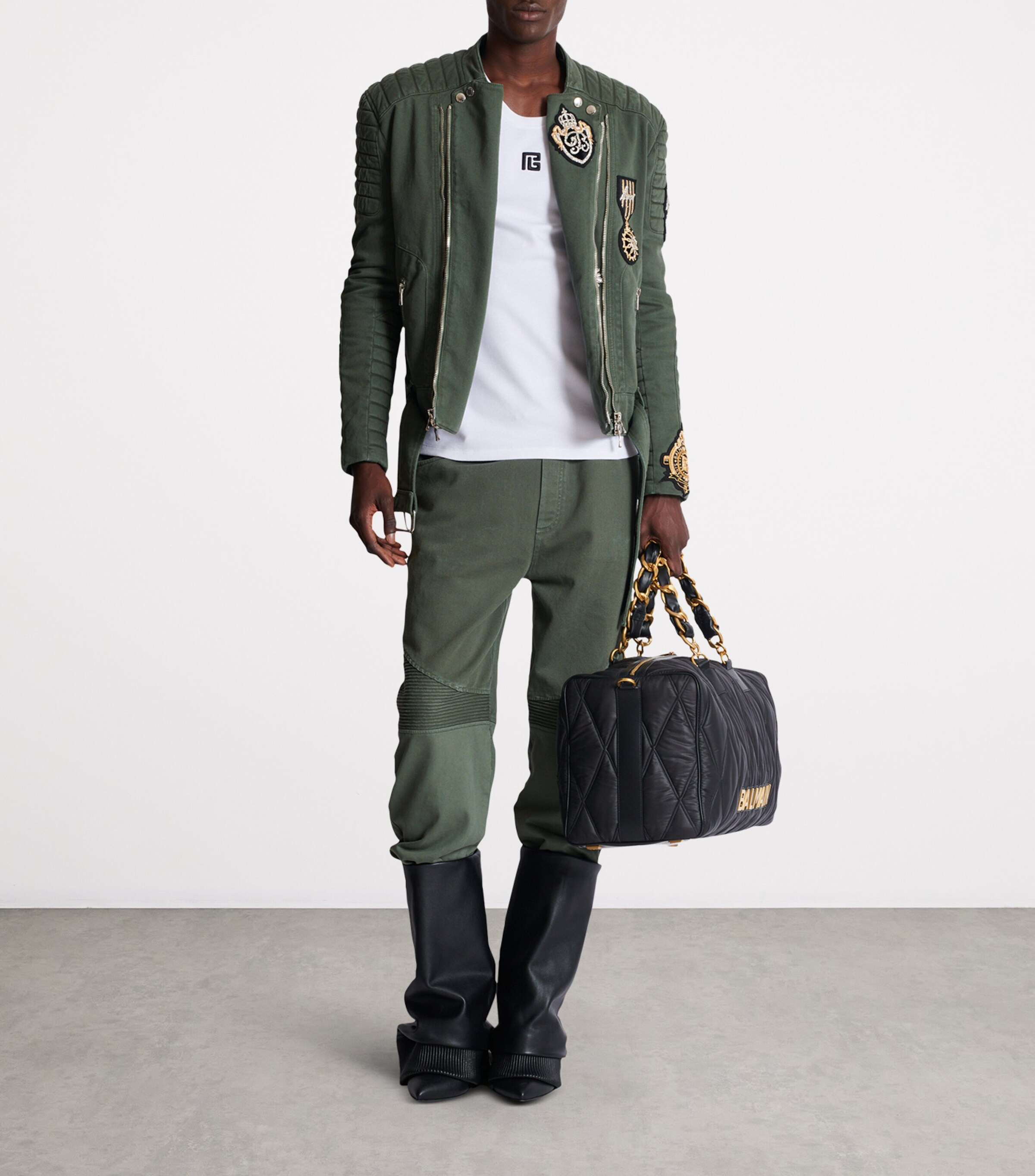 Balmain Mens Logo Embroidered Tank Top Gab Blanc/noir Image 4