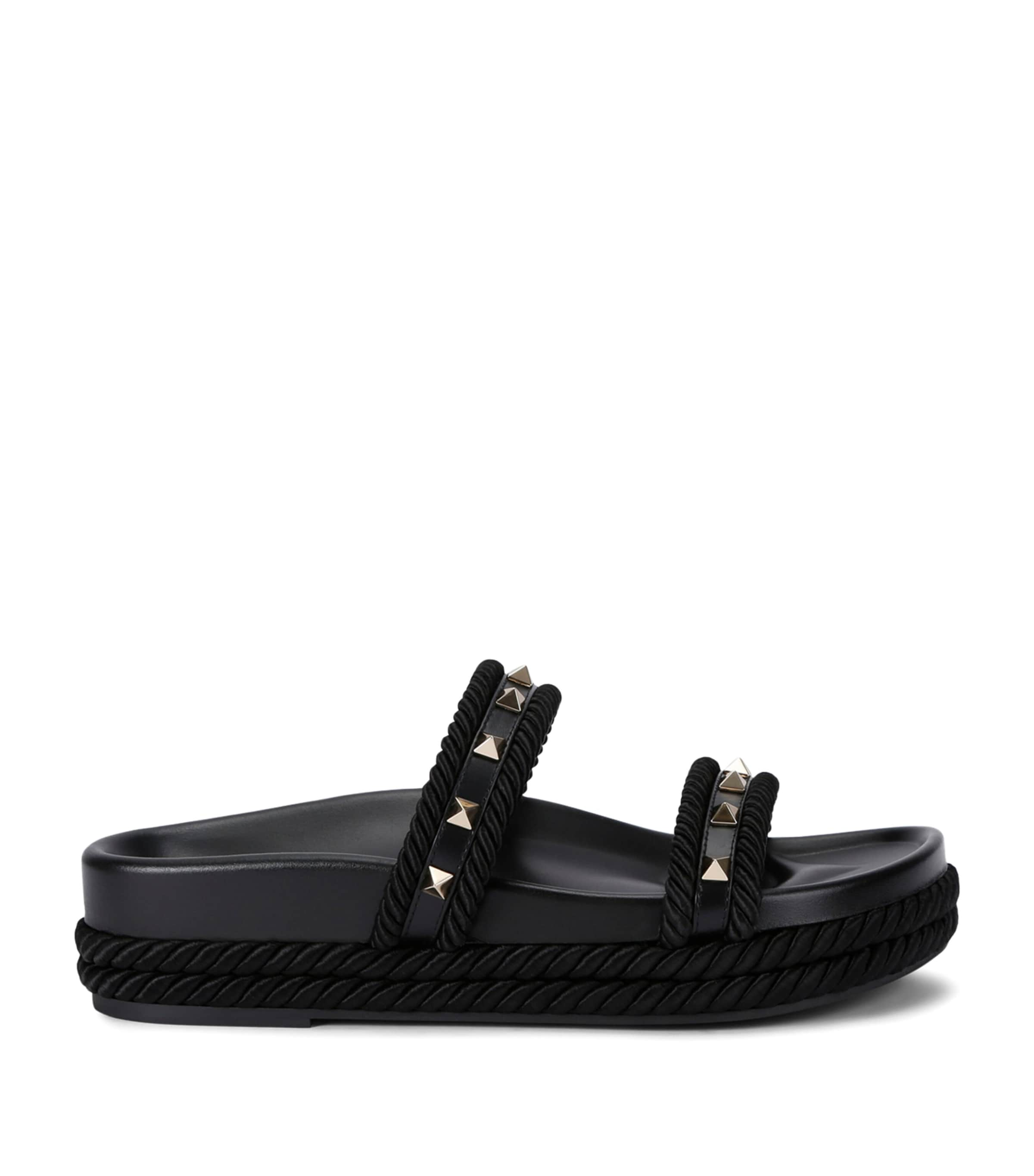 Shop Valentino Leather Rockstud Slides In Black