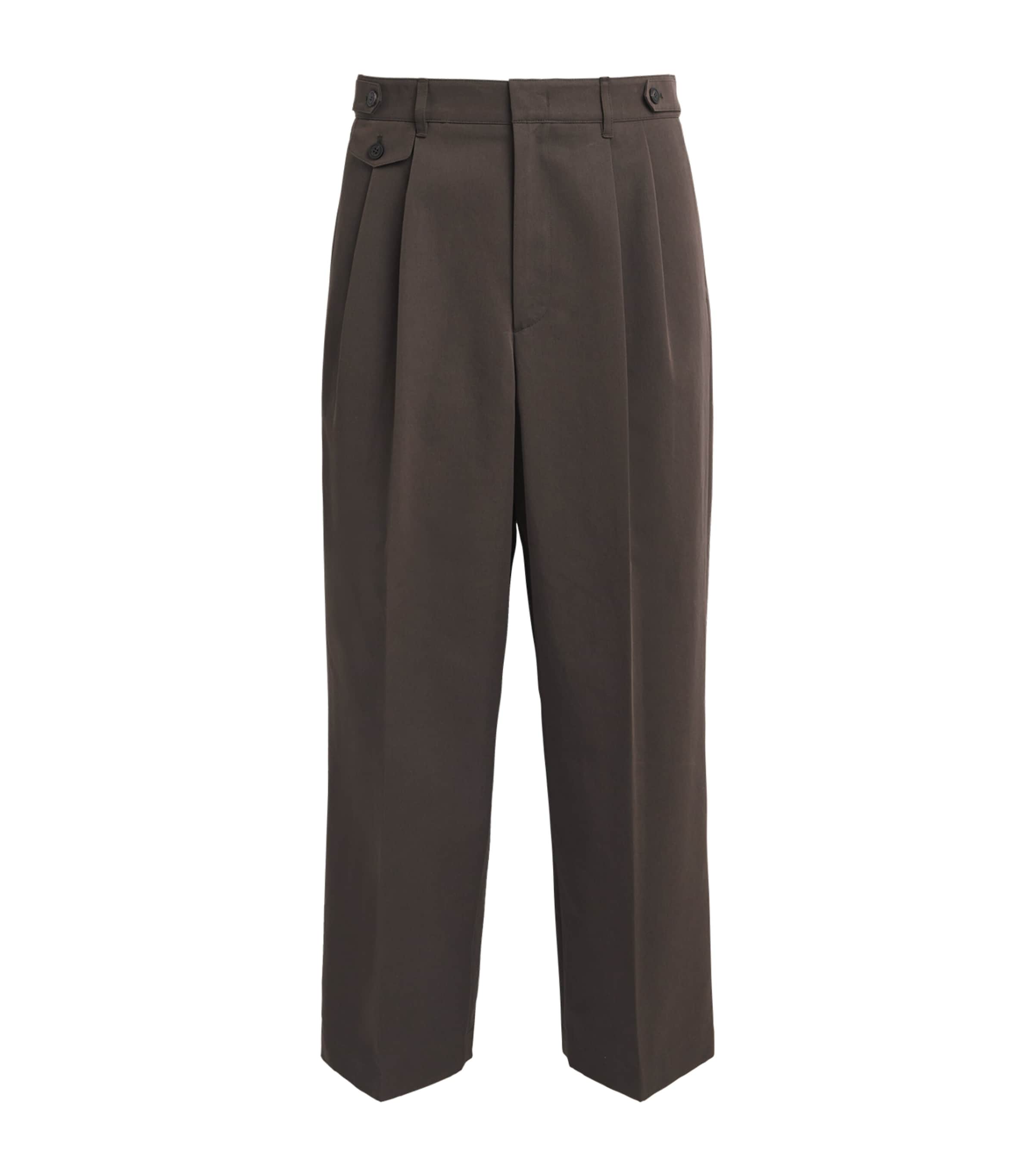 Cotton-Blend Pleated Straight Trousers BROWN Image 1