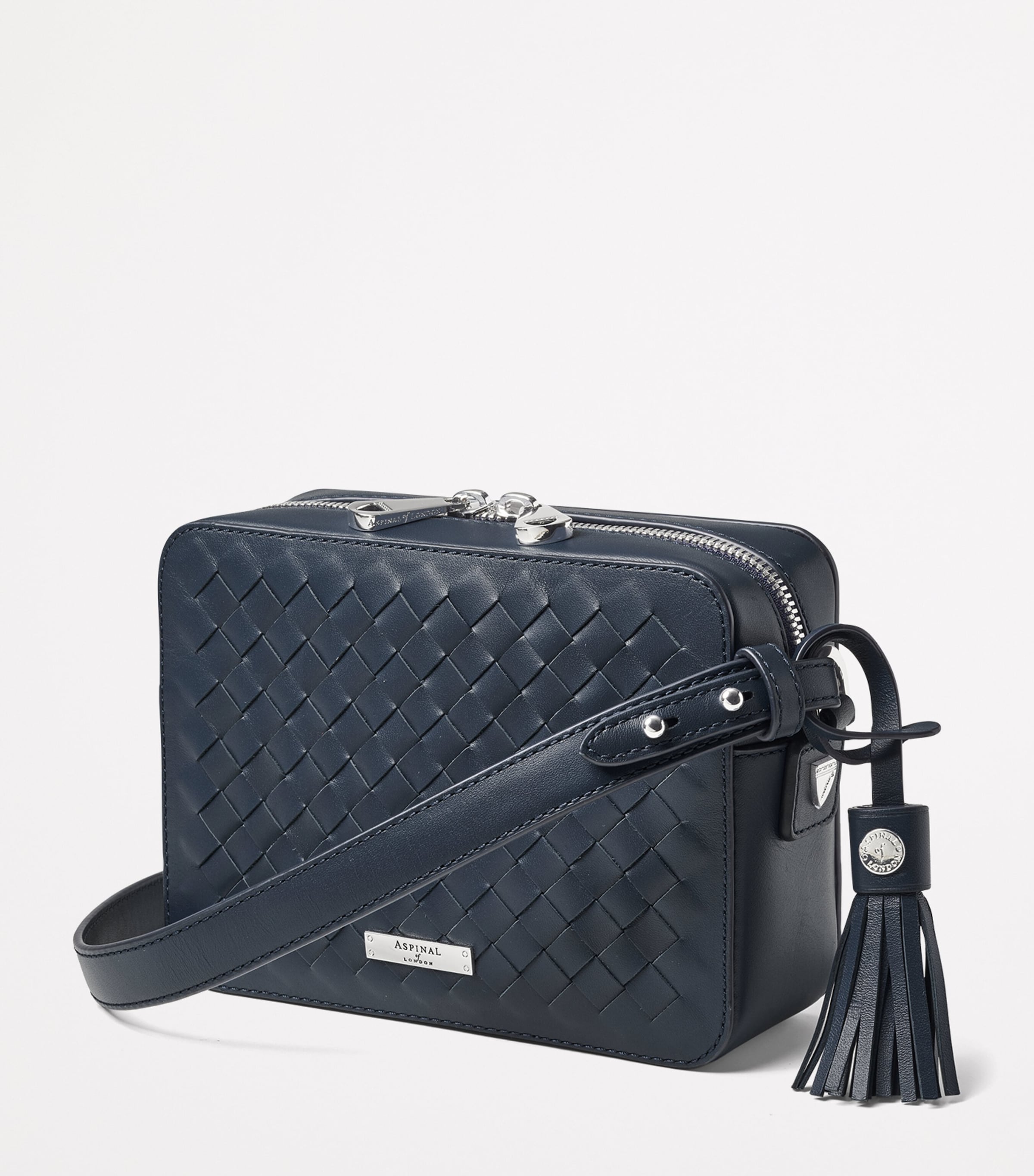 Aspinal Of London Leather Slot Weave Camera Bag Navy Image 2