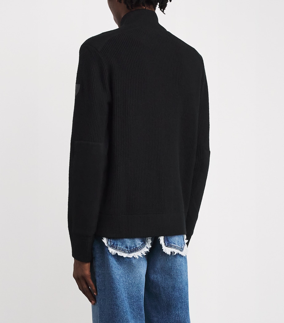 Wool Ribbed Funnel-Neck Cardigan BLACK Image 4