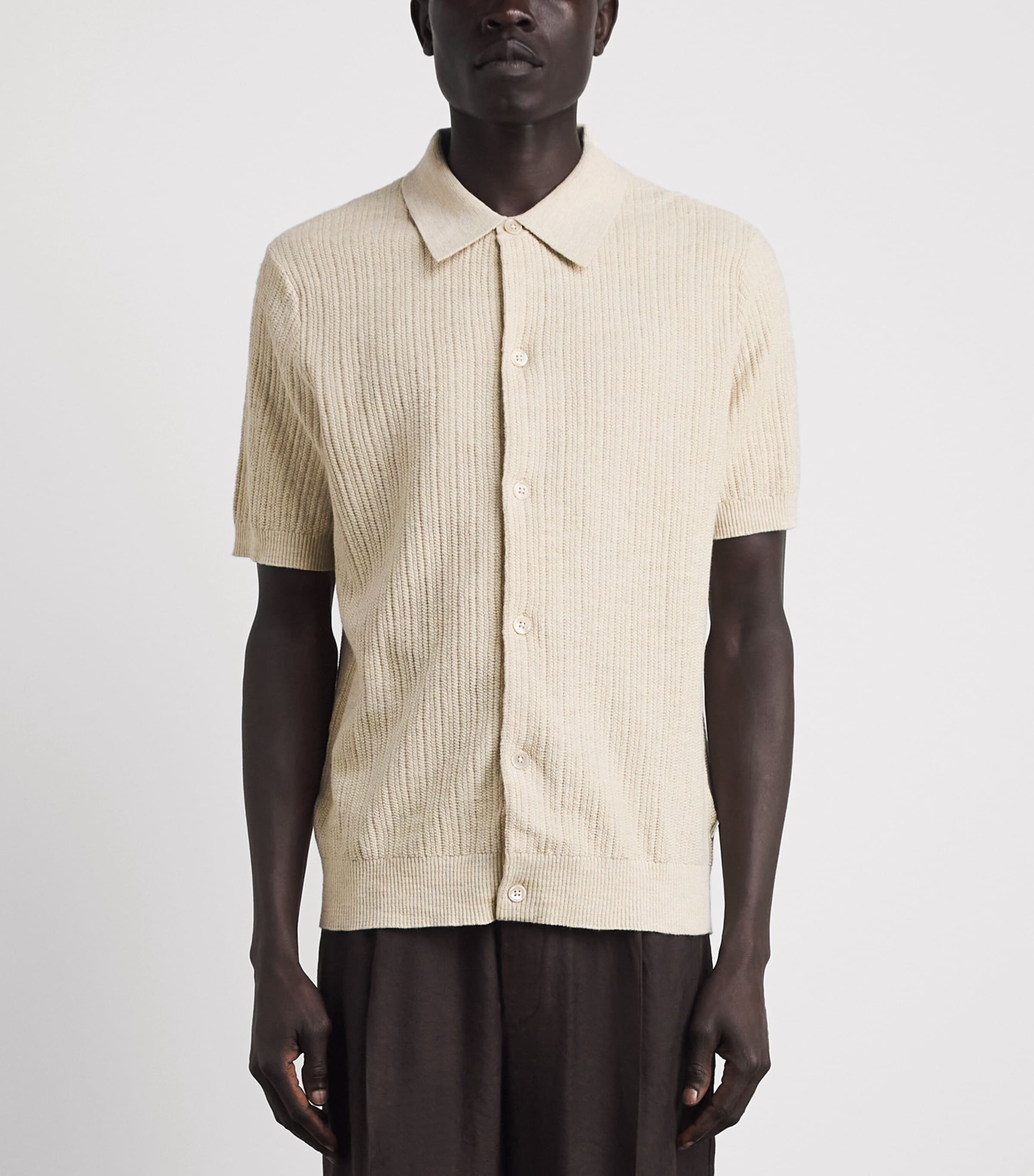 NN.07 Mens Organic Cotton Knit Polo Shirt Ivory Mouline Image 4