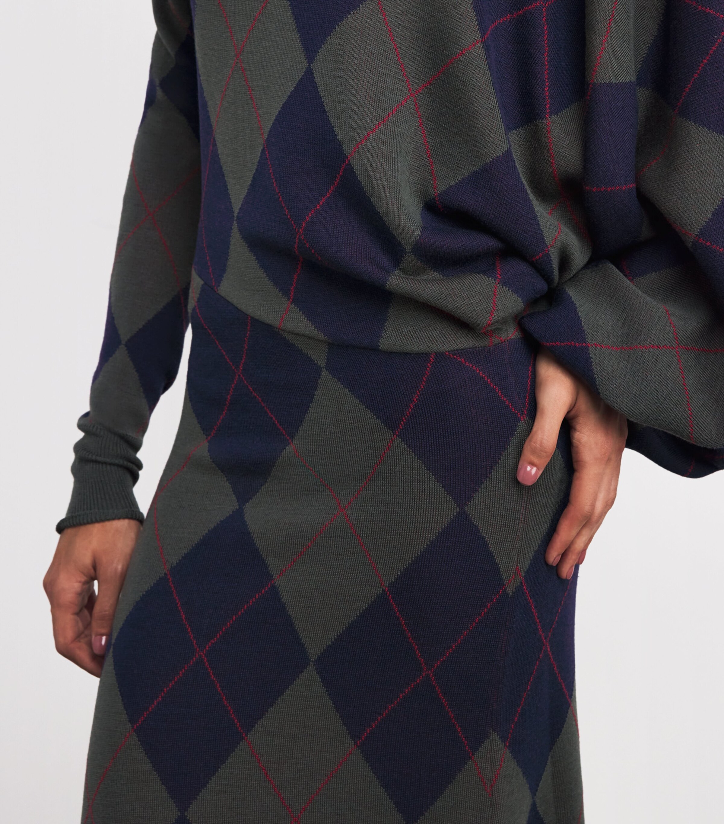 A.W.A.K.E. Mode Womens Merino Wool Argyle Maxi Dress Navy / Green Image 4
