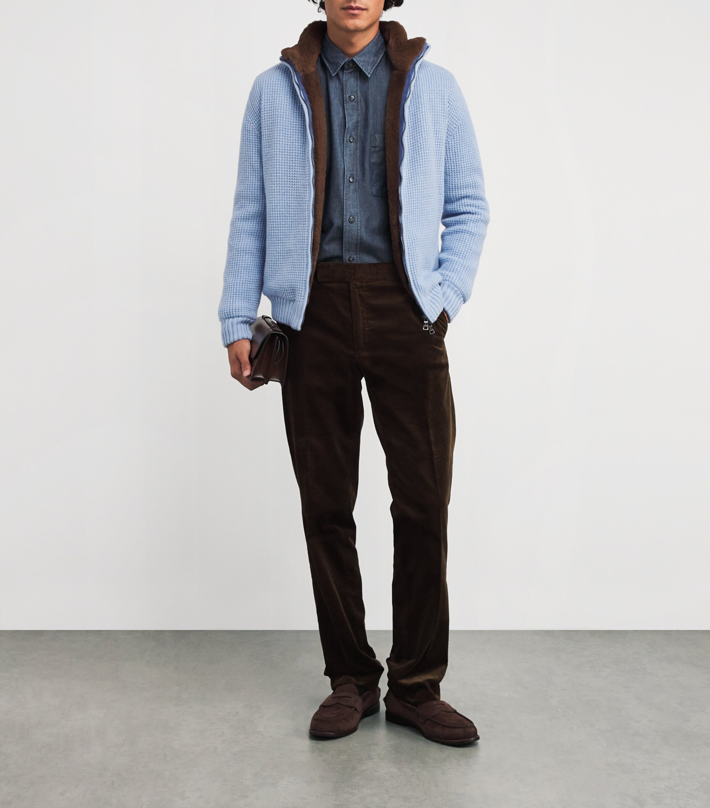 Fioroni Cashmere Mens Cashmere-Mink Bomber Jacket Sky Naturale Image 2