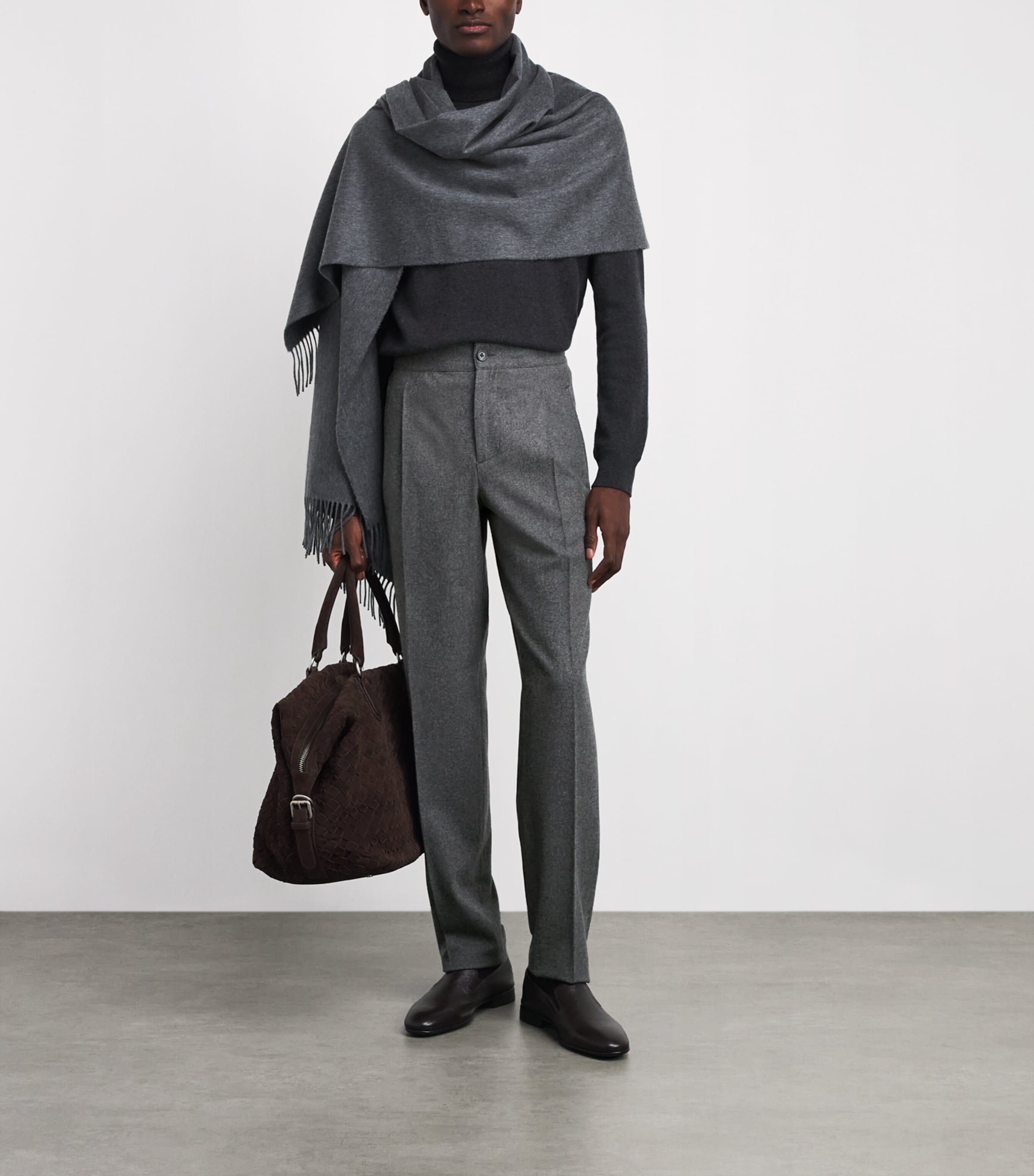 Isaia Mens Wool-Blend Comfort Slim Trousers Image 2