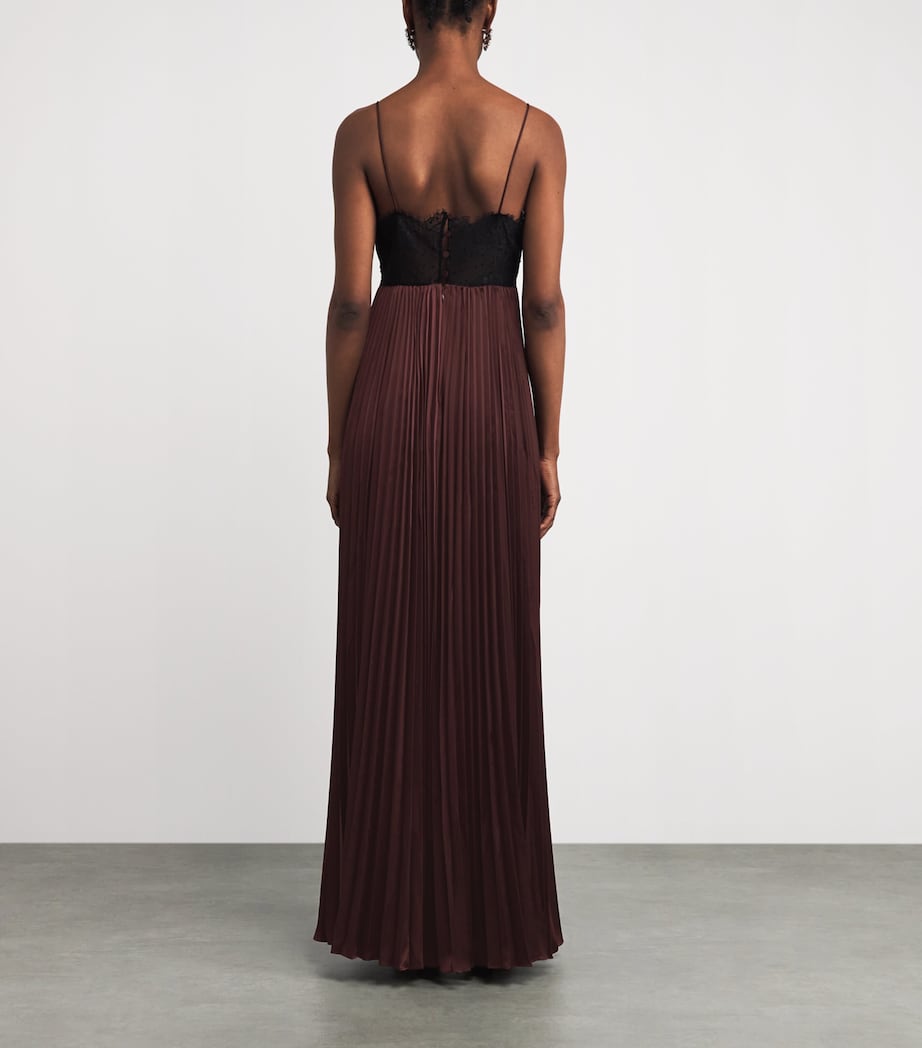 Self-Portrait Brown Satin-Lace Pleated Maxi Dress | Harrods US Self-Portrait Brown Satin-Lace Pleated Maxi Dress | Harrods US
