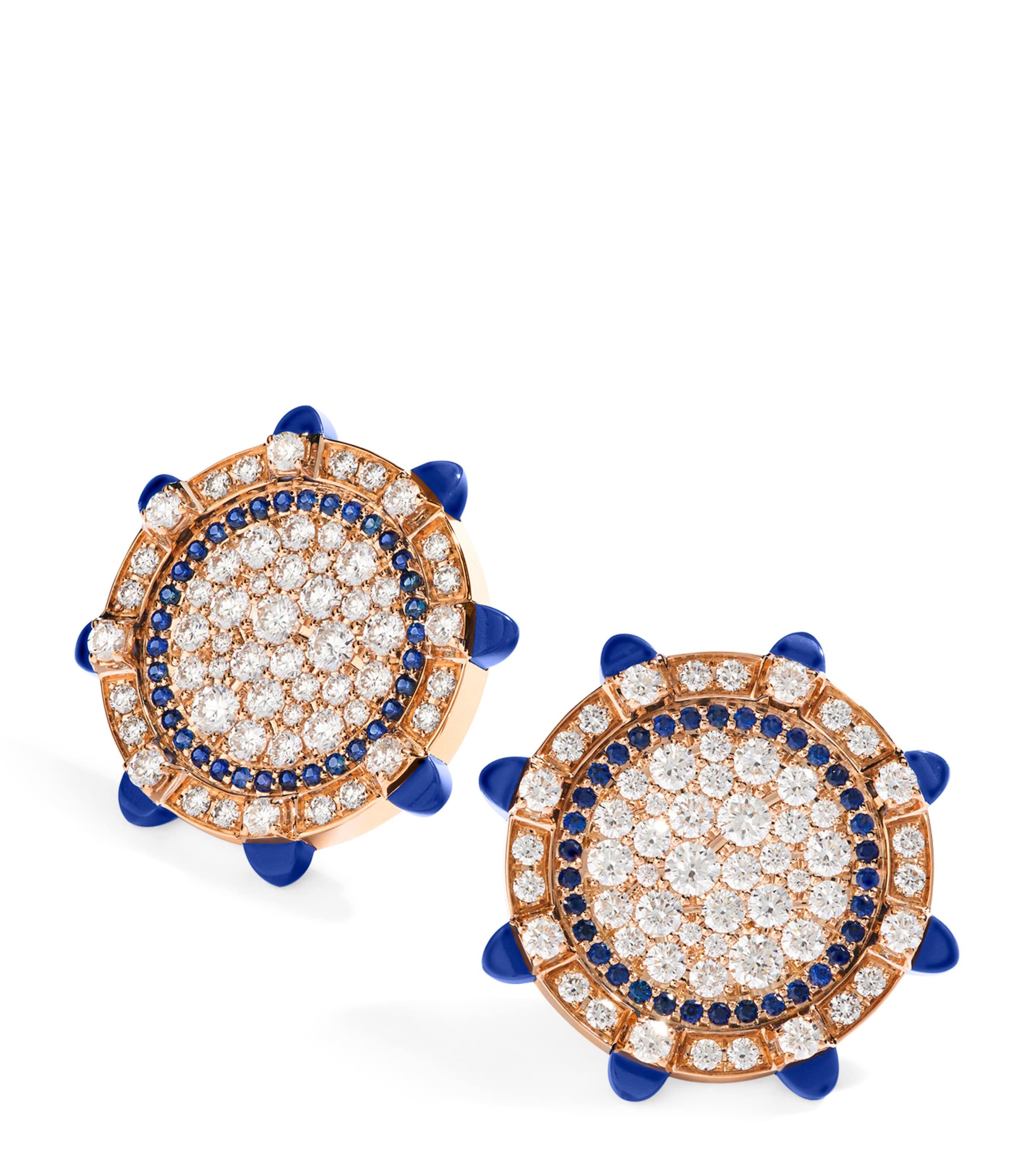 Marli New York Rose Gold, Diamond And Lapis Lazuli Tip-top Statement Earrings In Rose Gold