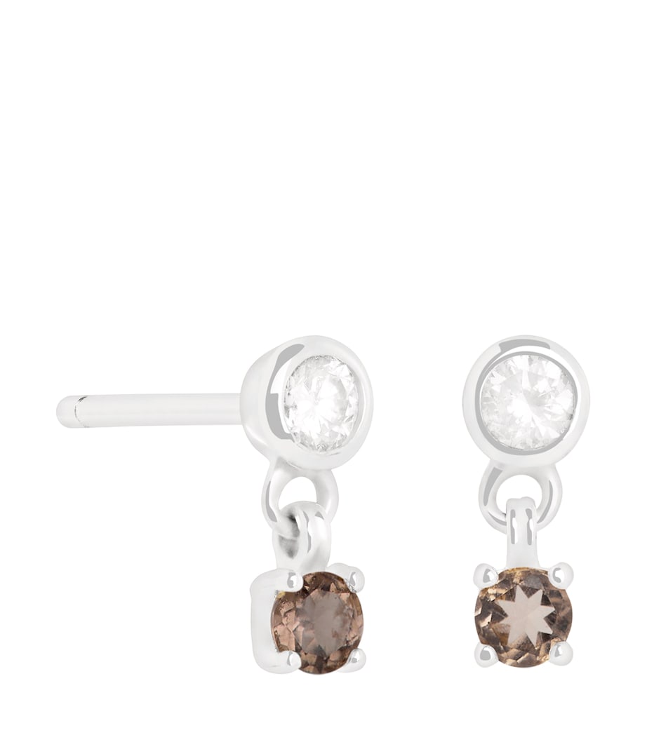 Astrid & Miyu Rhodium-Plated Charm Stud Earrings White Gold Image 1