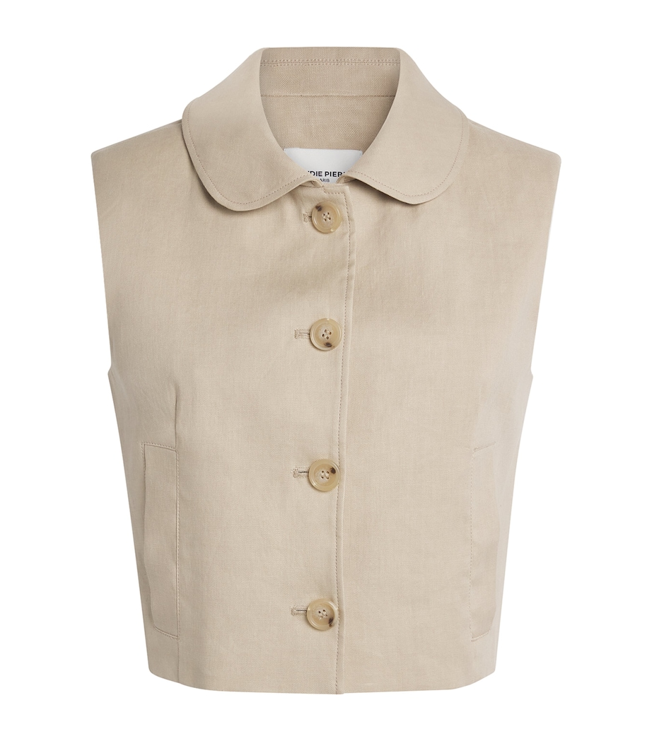Claudie Pierlot Womens Linen-Blend Sleeveless Jacket Sand Image 1