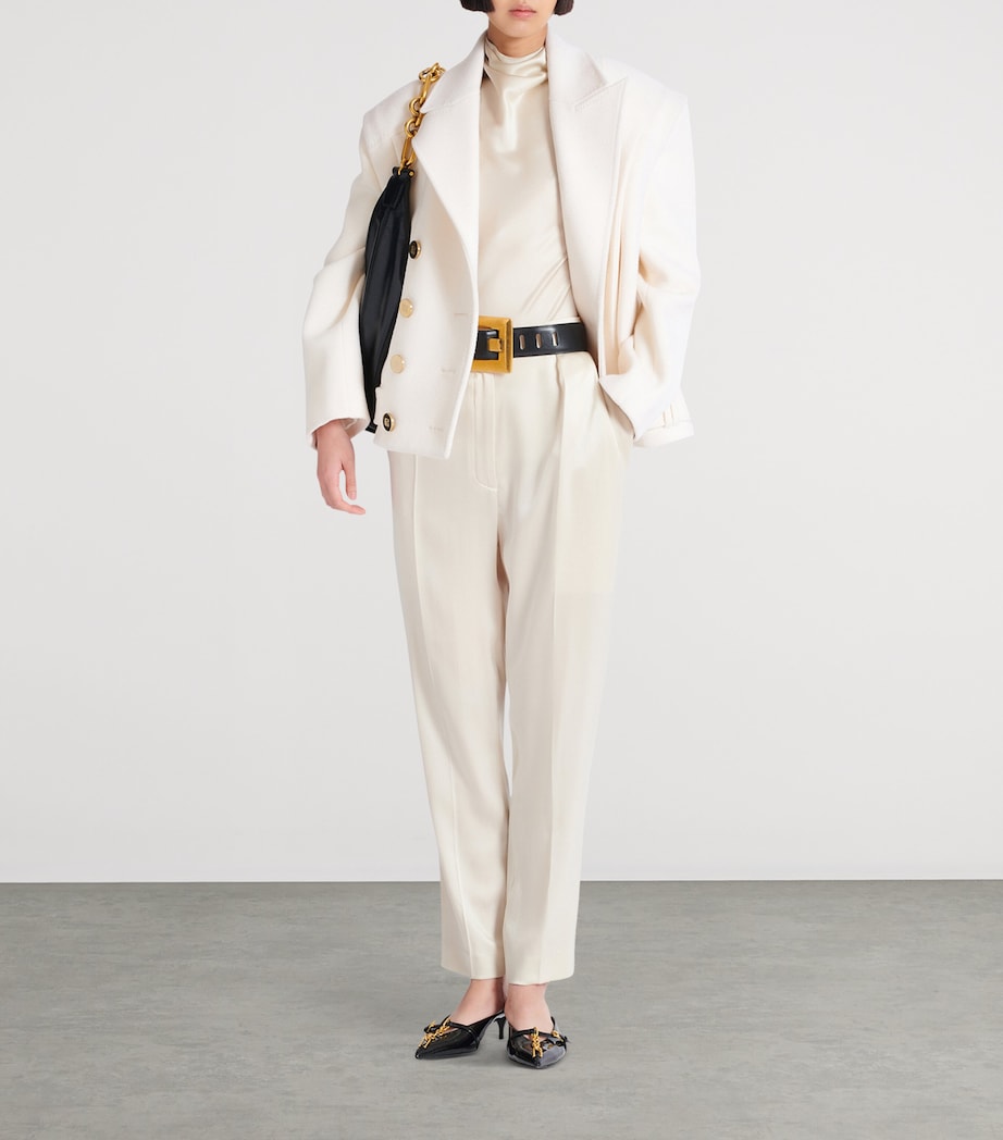 Silk Straight Tailored Trousers 0AS BEIGE Image 6