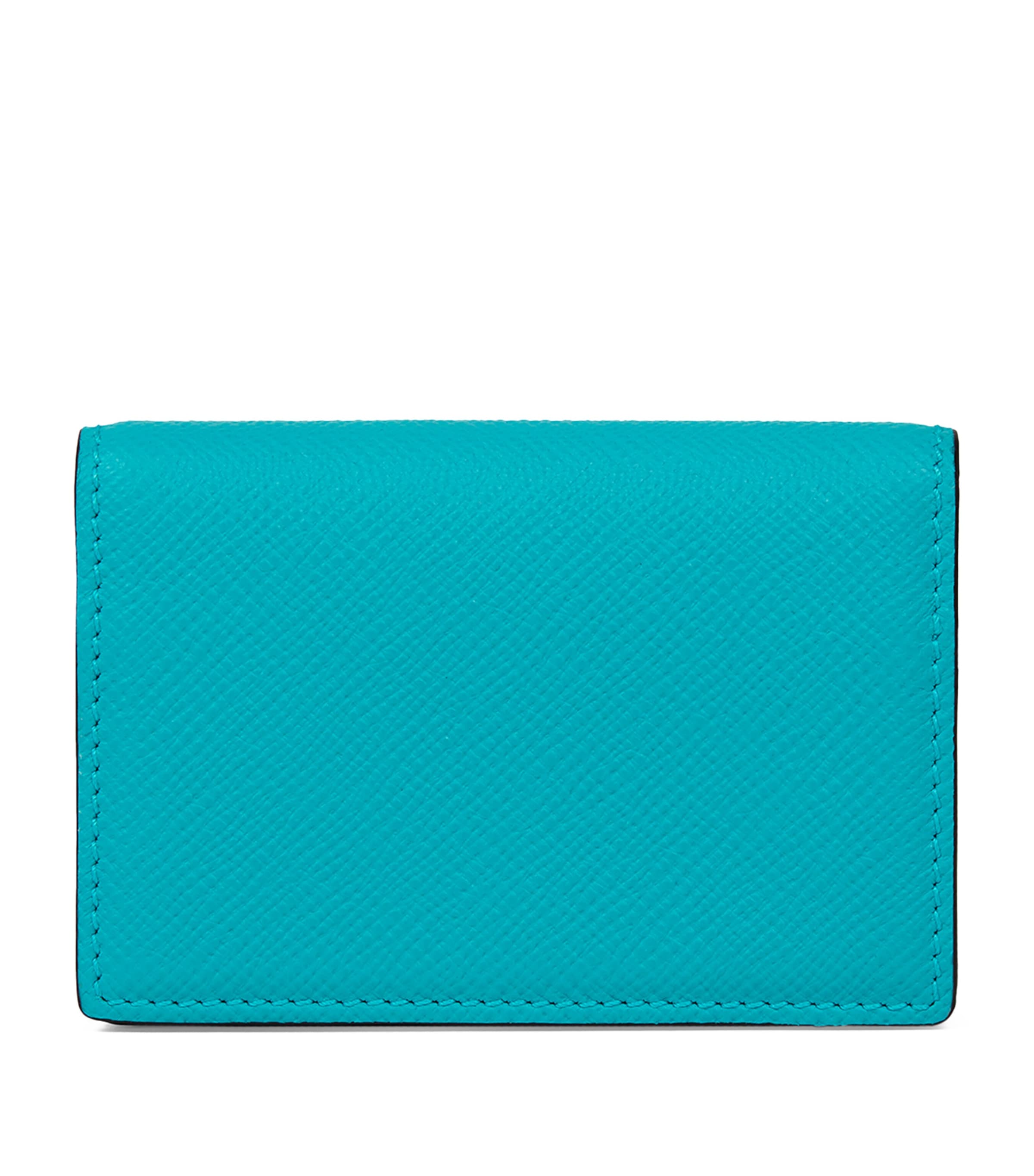 Smythson Leather Folded Panama Card Holder In Blue