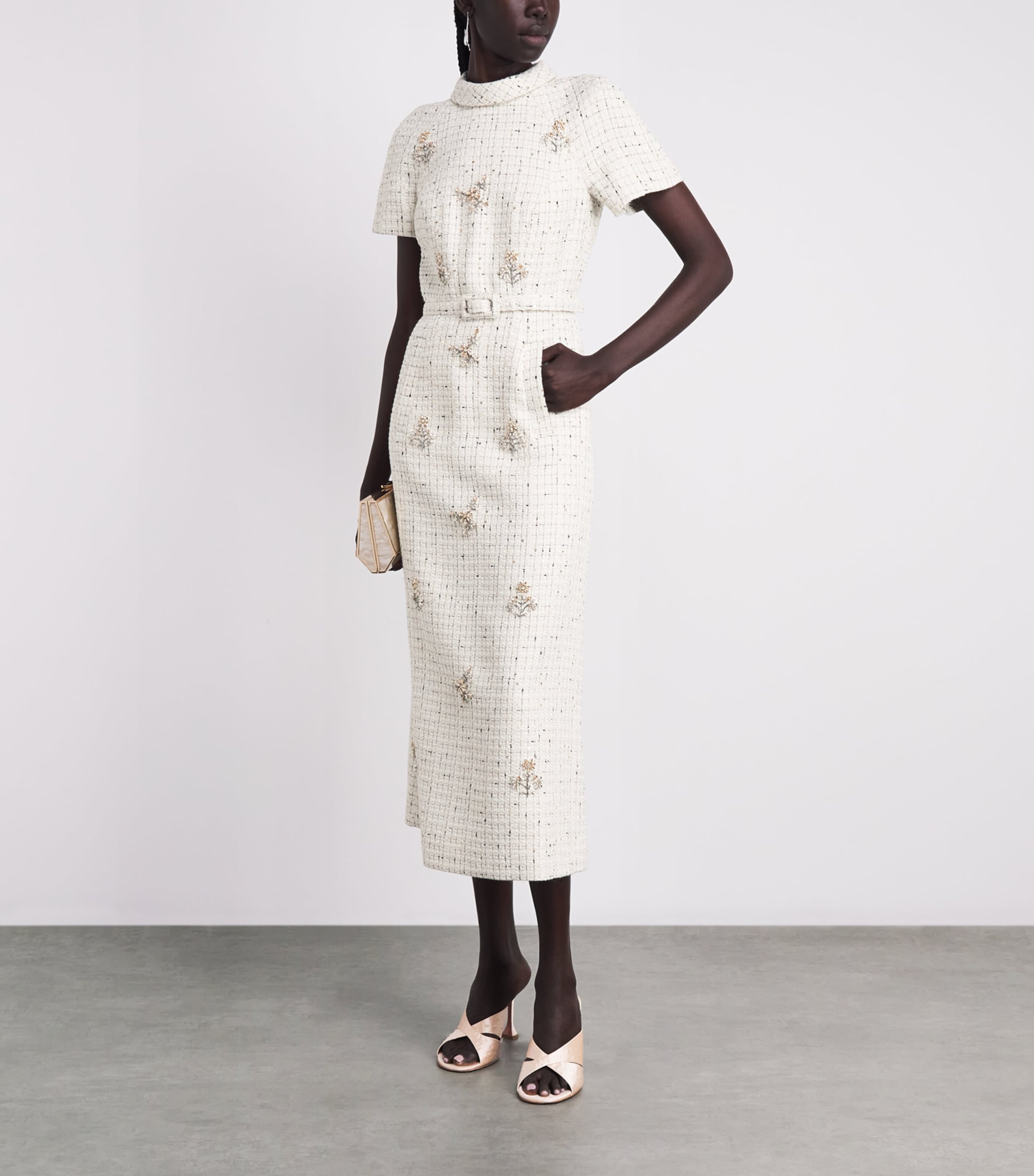Huishan Zhang Womens Tweed Genevieve Midi Dress White Image 2