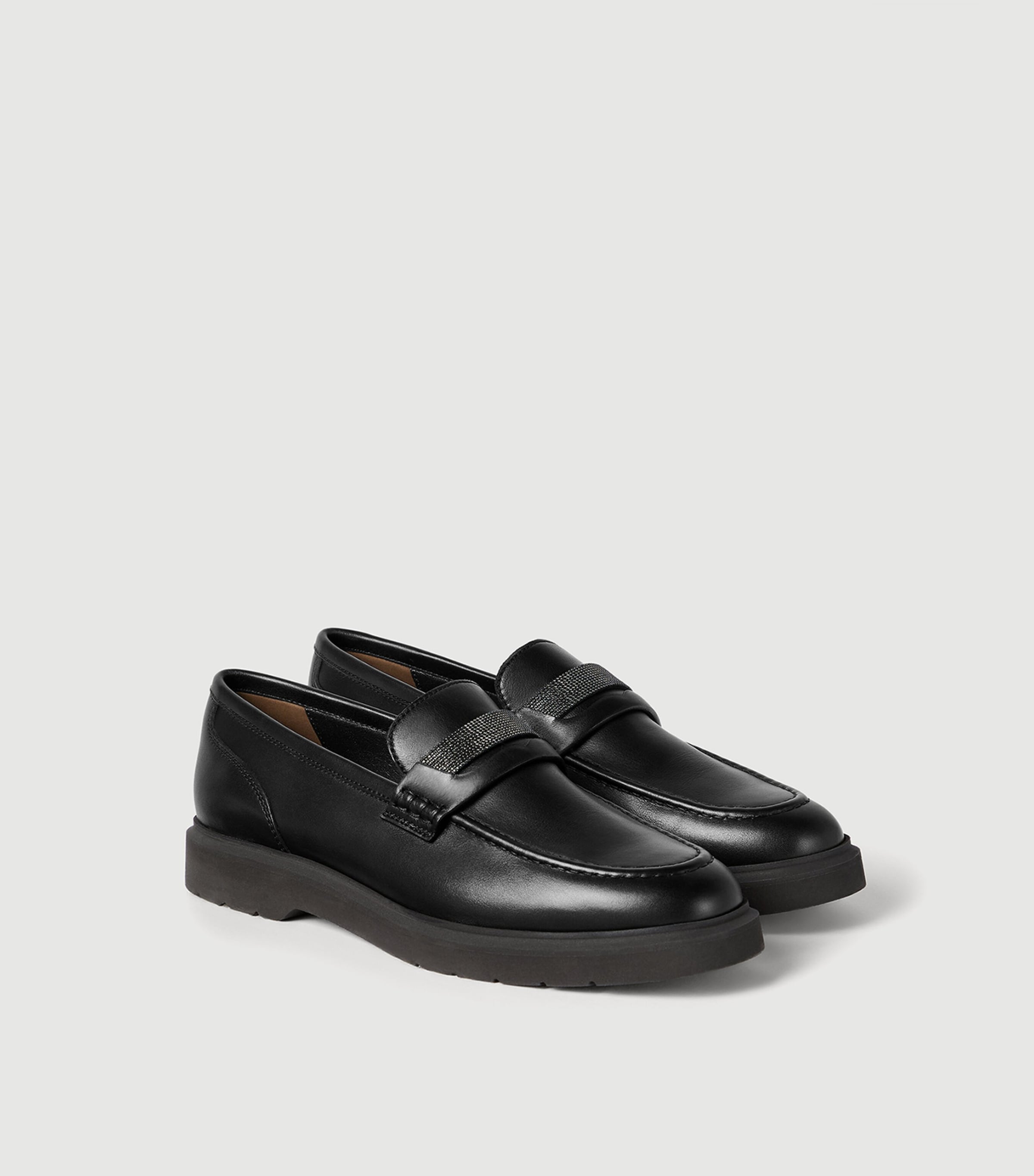 Brunello Cucinelli Leather Monili-Detail Penny Loafers Black Image 2