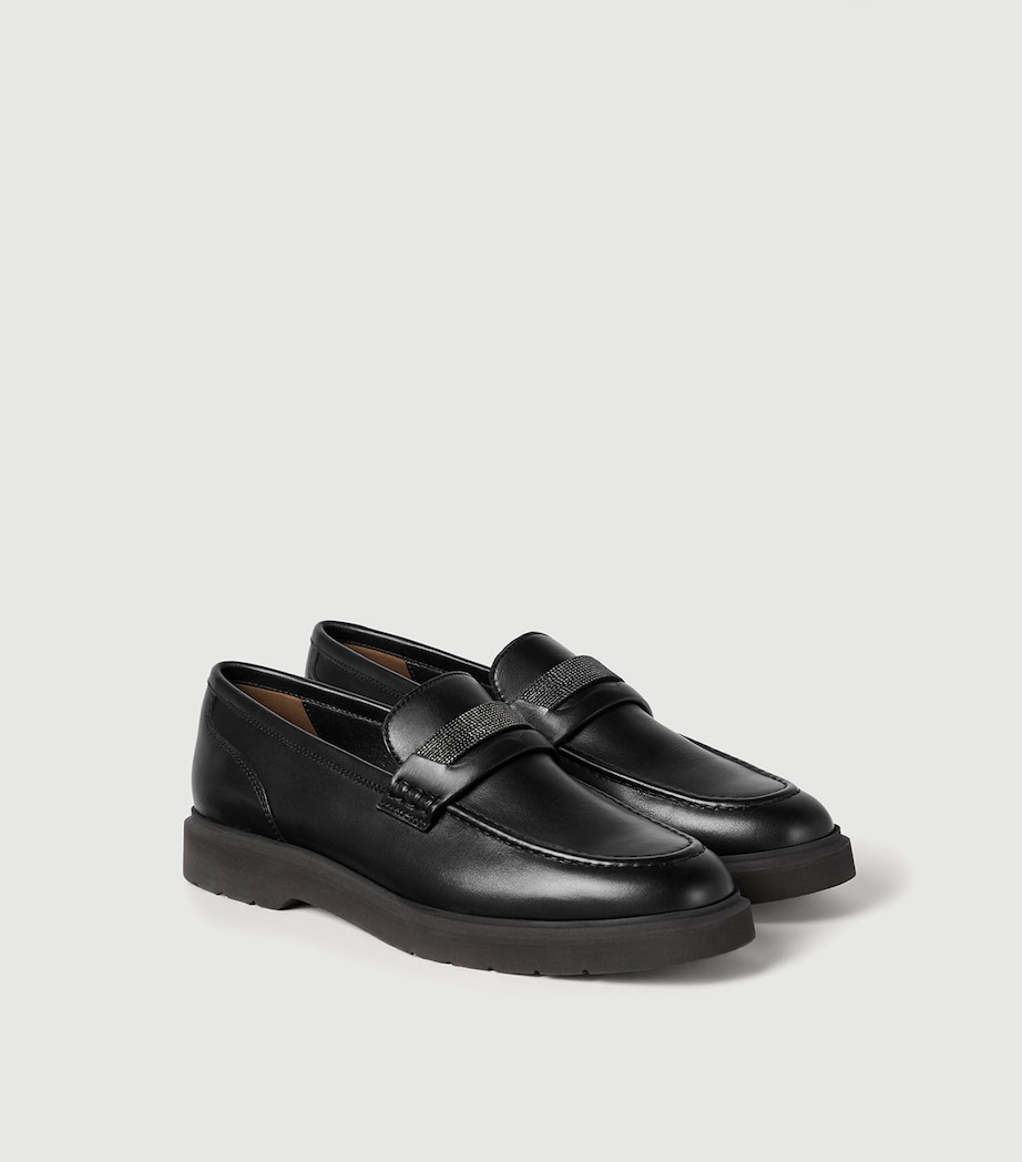 Brunello Cucinelli Leather Monili-Detail Penny Loafers Black Image 2