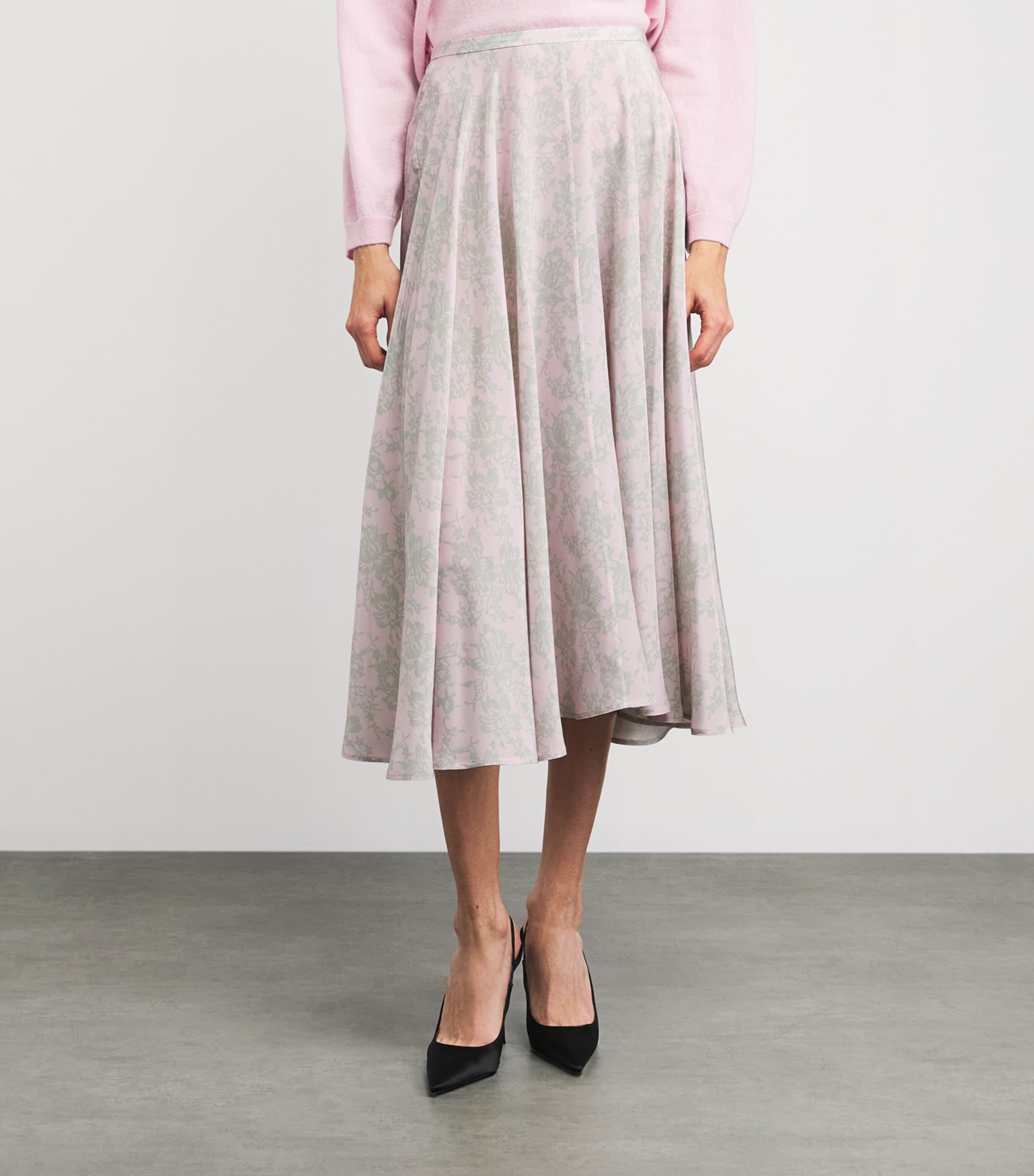 BITE Studios Womens Silk Floral Miren Midi Skirt Rose Pink Image 4