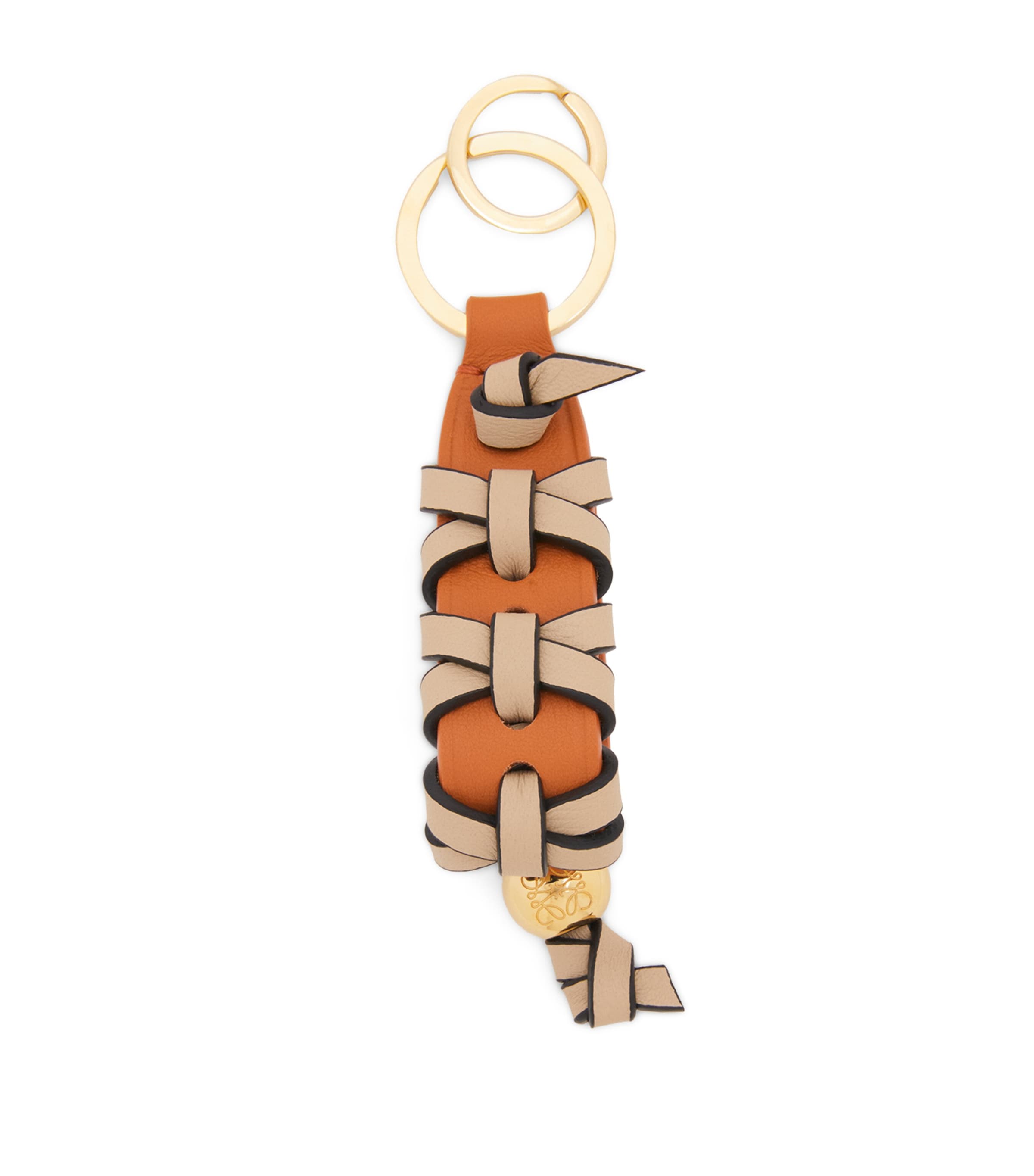 Loewe Leather Braided Cross Keychain In Brown